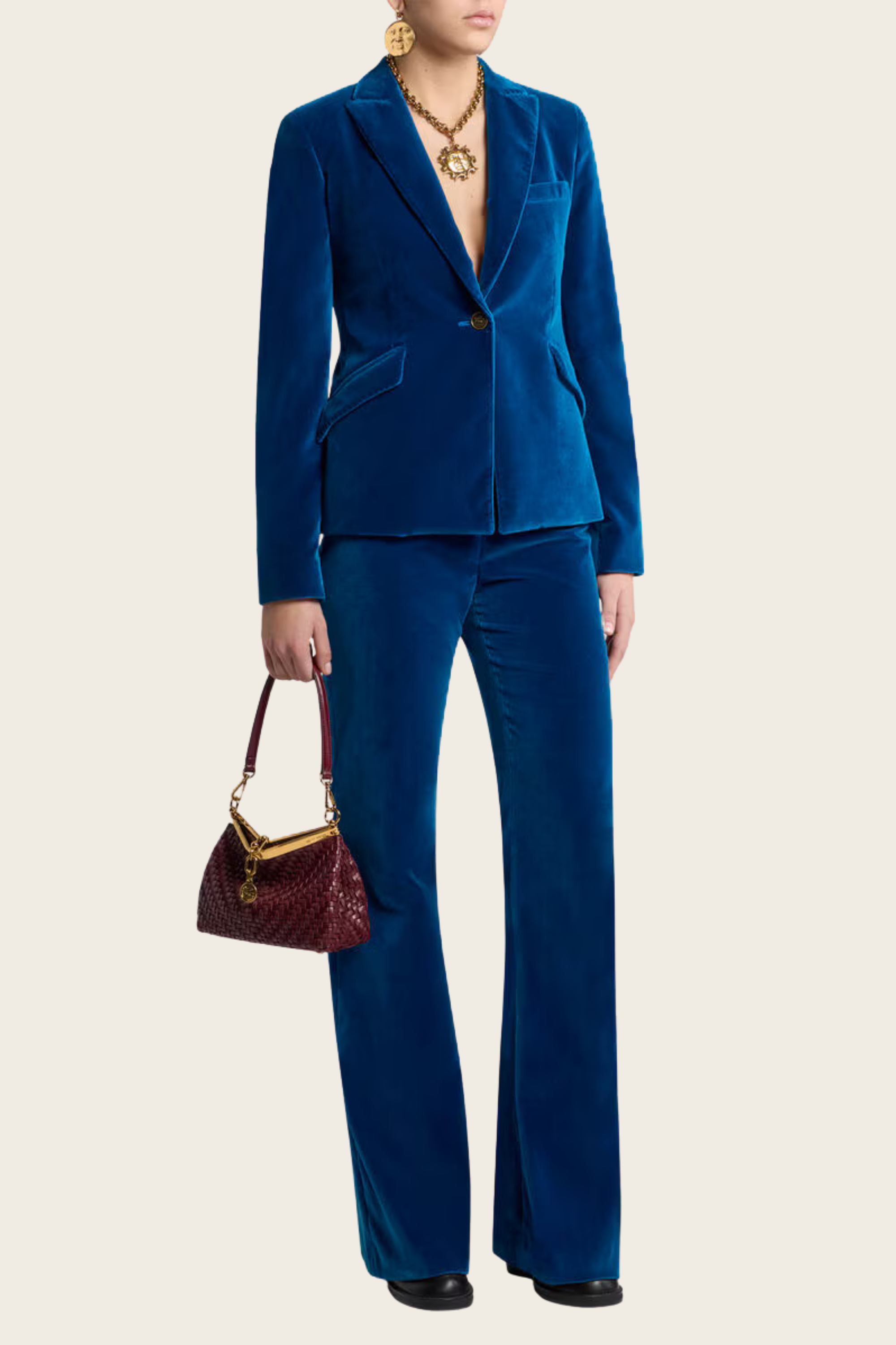 Casaco Azul em Veludo com Fecho Simples - Etro