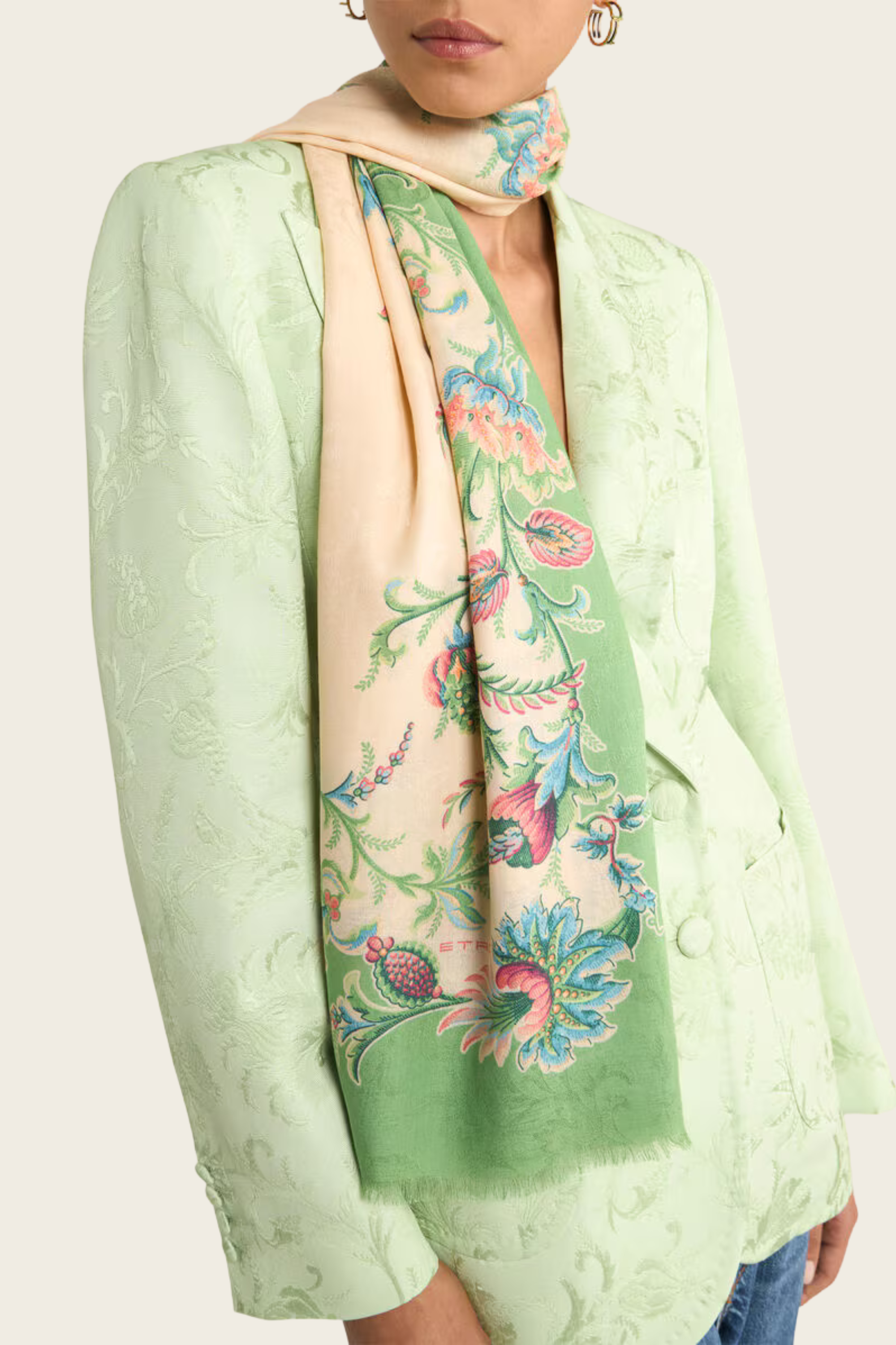 Green Scarf With Floral Motif - Etro Accessories