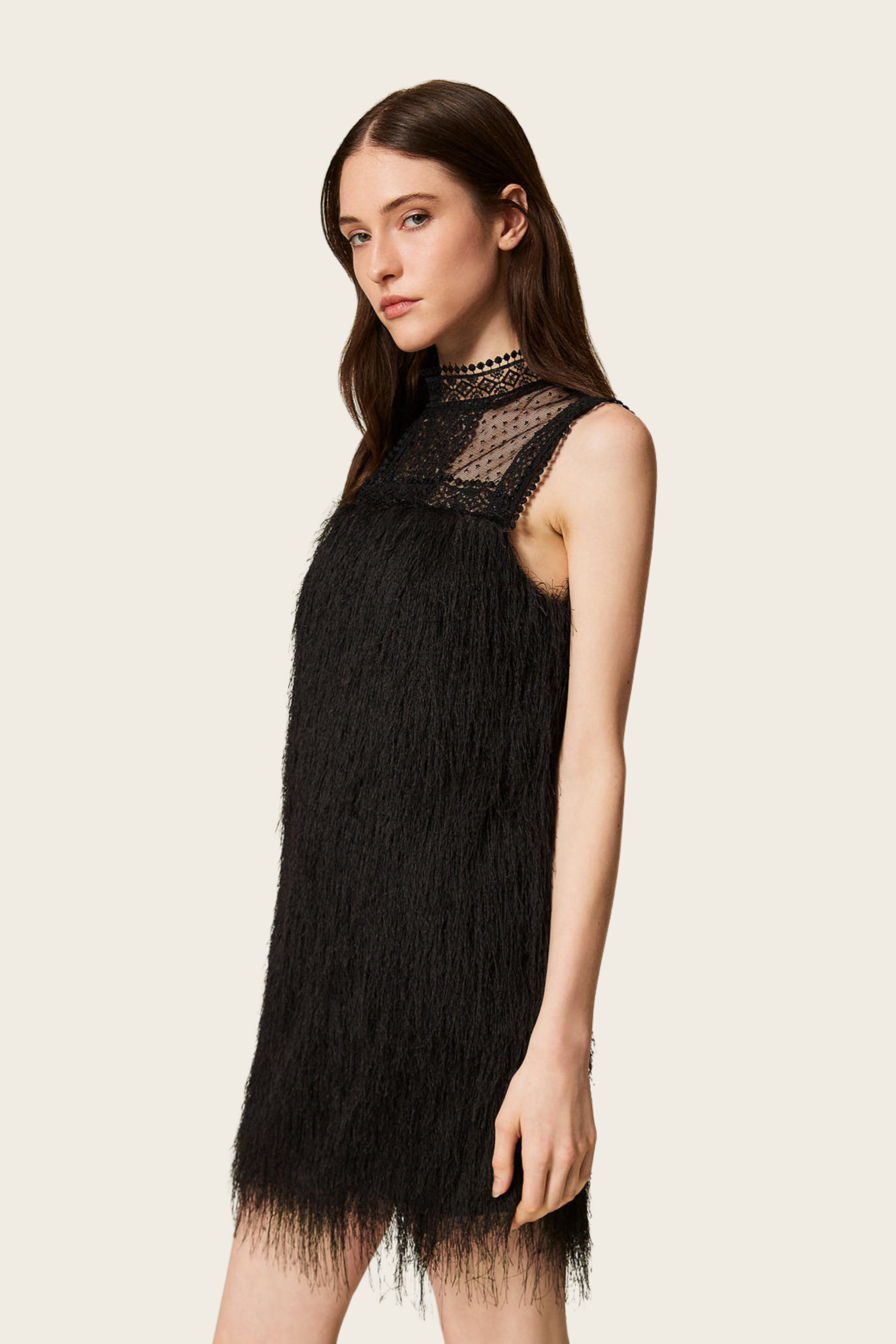 Short dress with fringes and tulle - Twinset