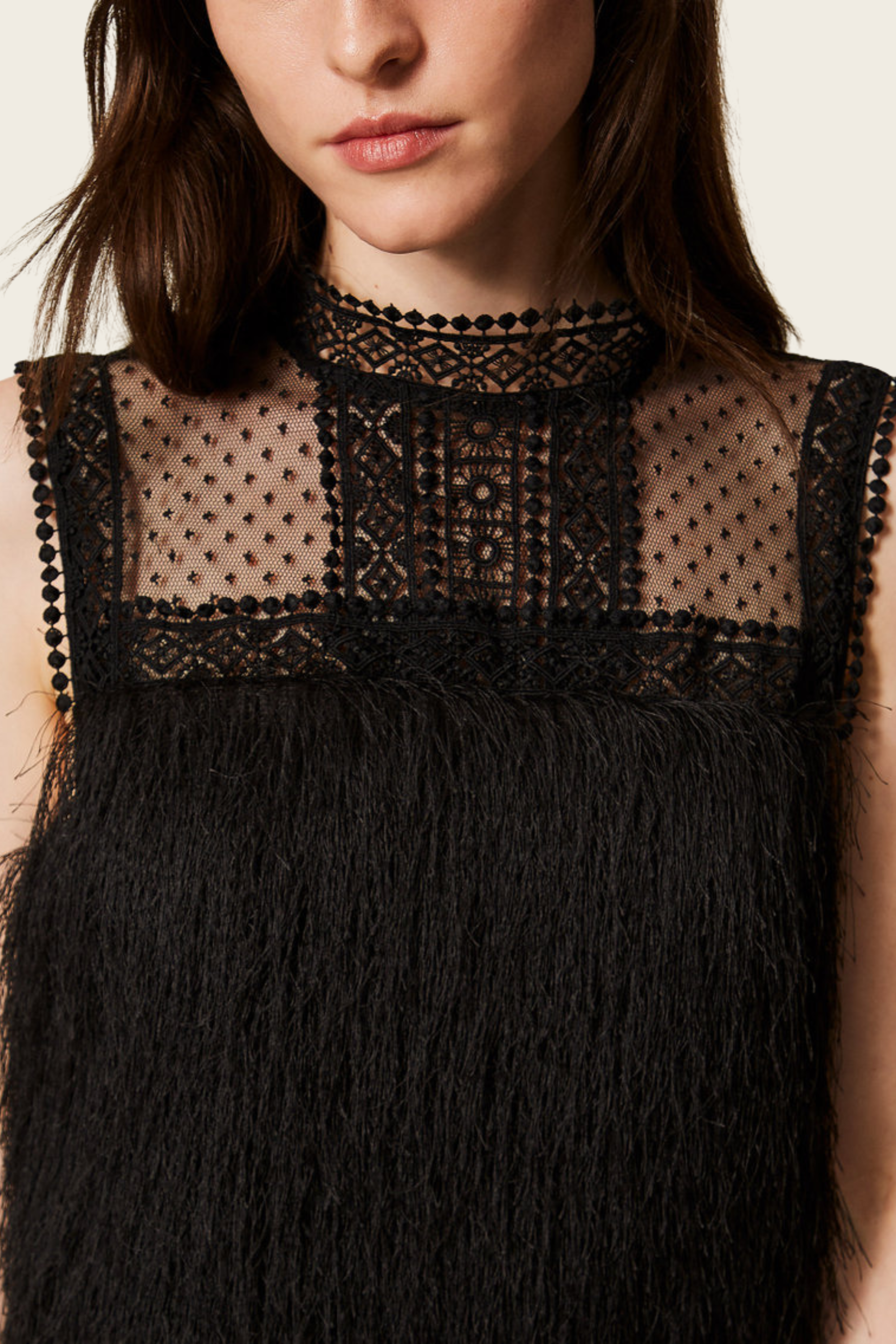 Short dress with fringes and tulle - Twinset