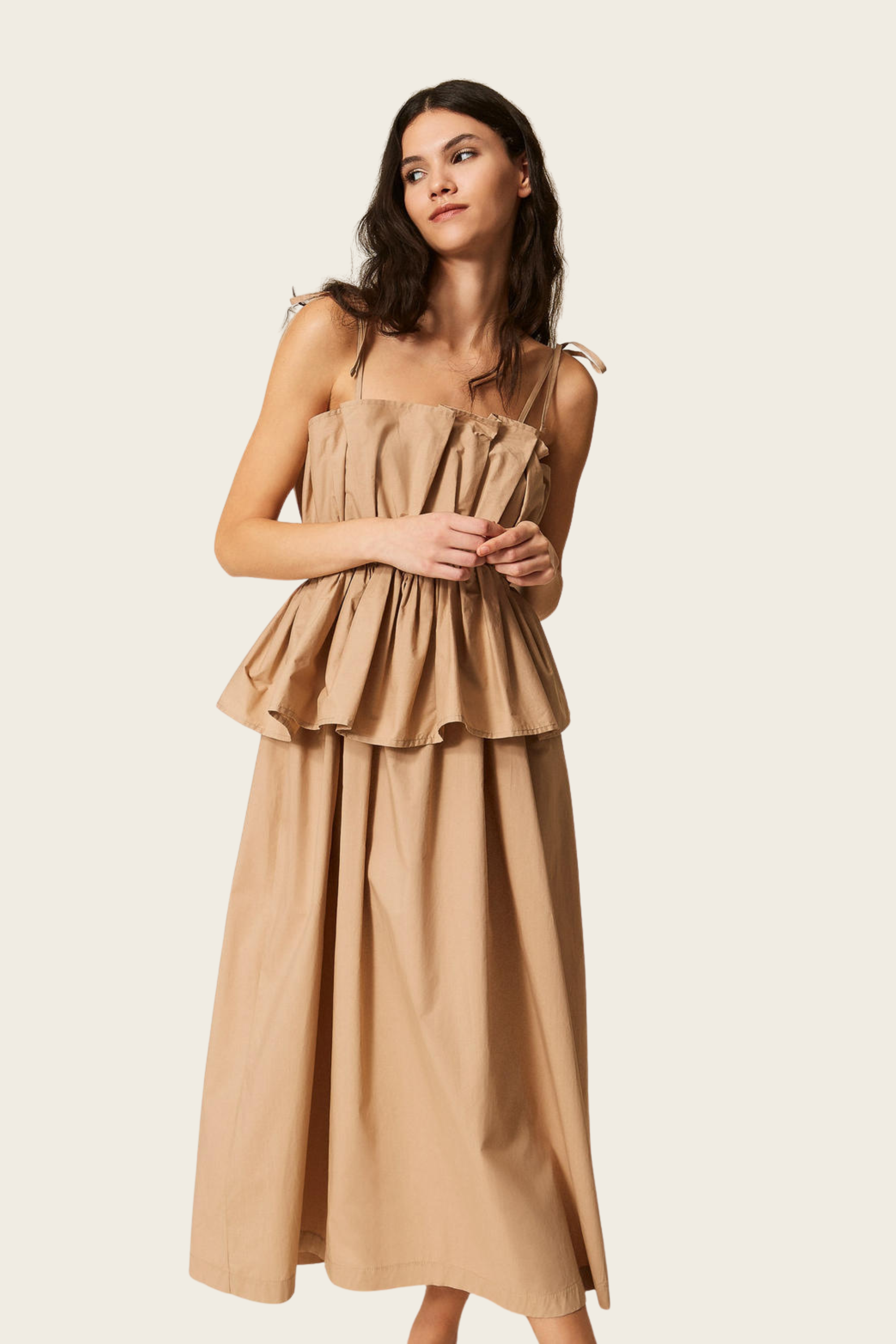 Long Poplin Dress with Flounce - Twinset