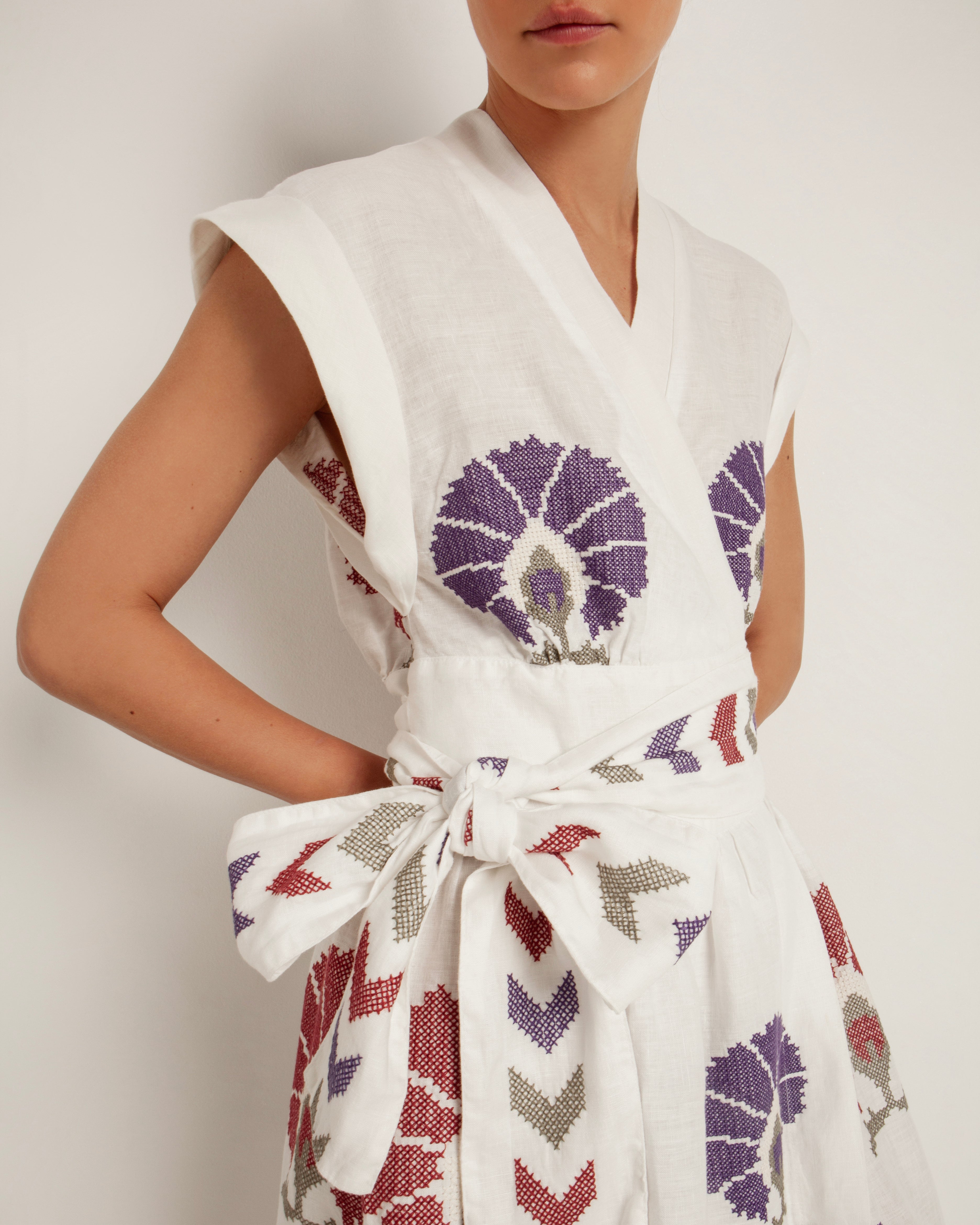 Midi linen dress - Greek Archaic Kori