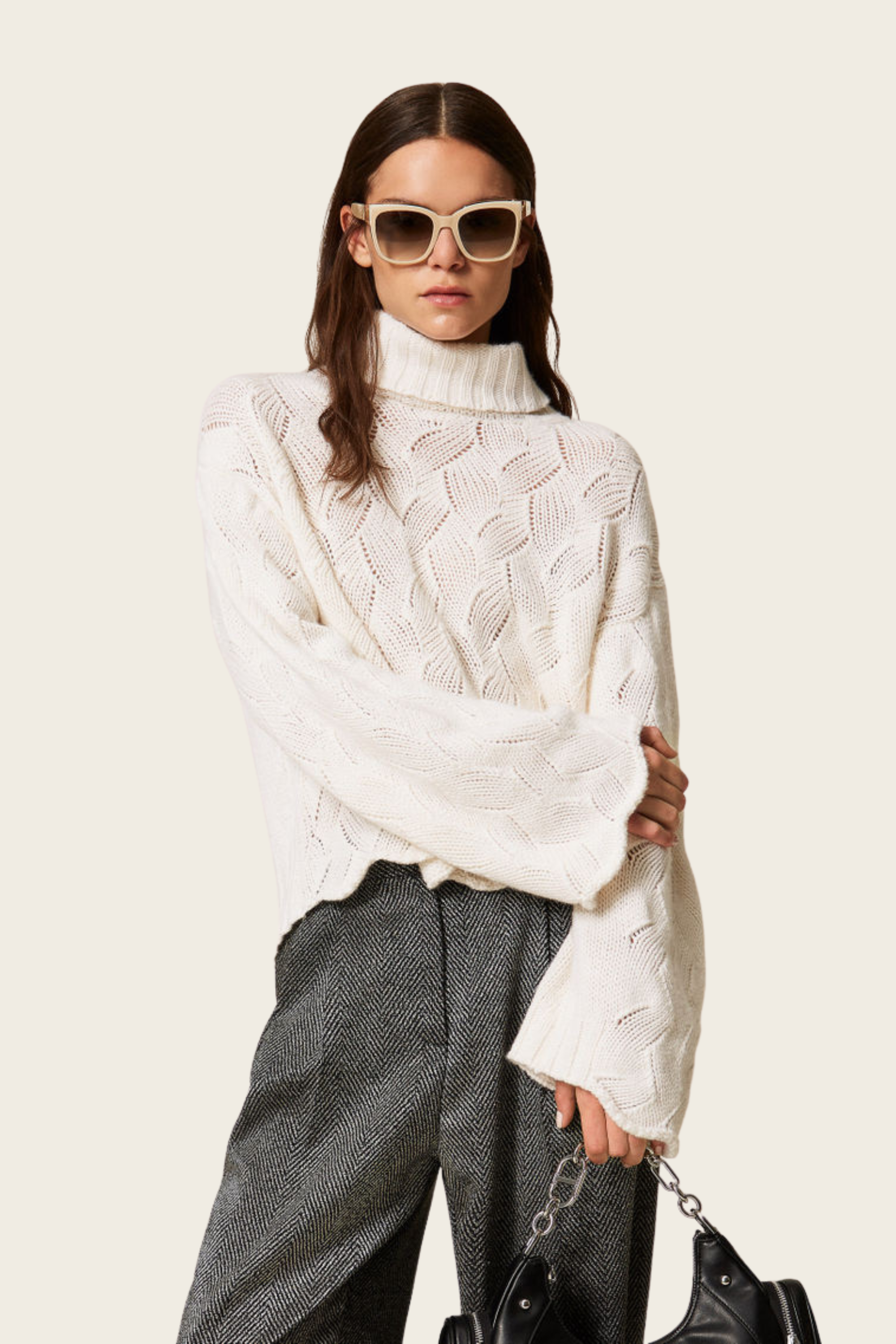 Wool blend turtle neck jumper with scalloped hem - Twinset