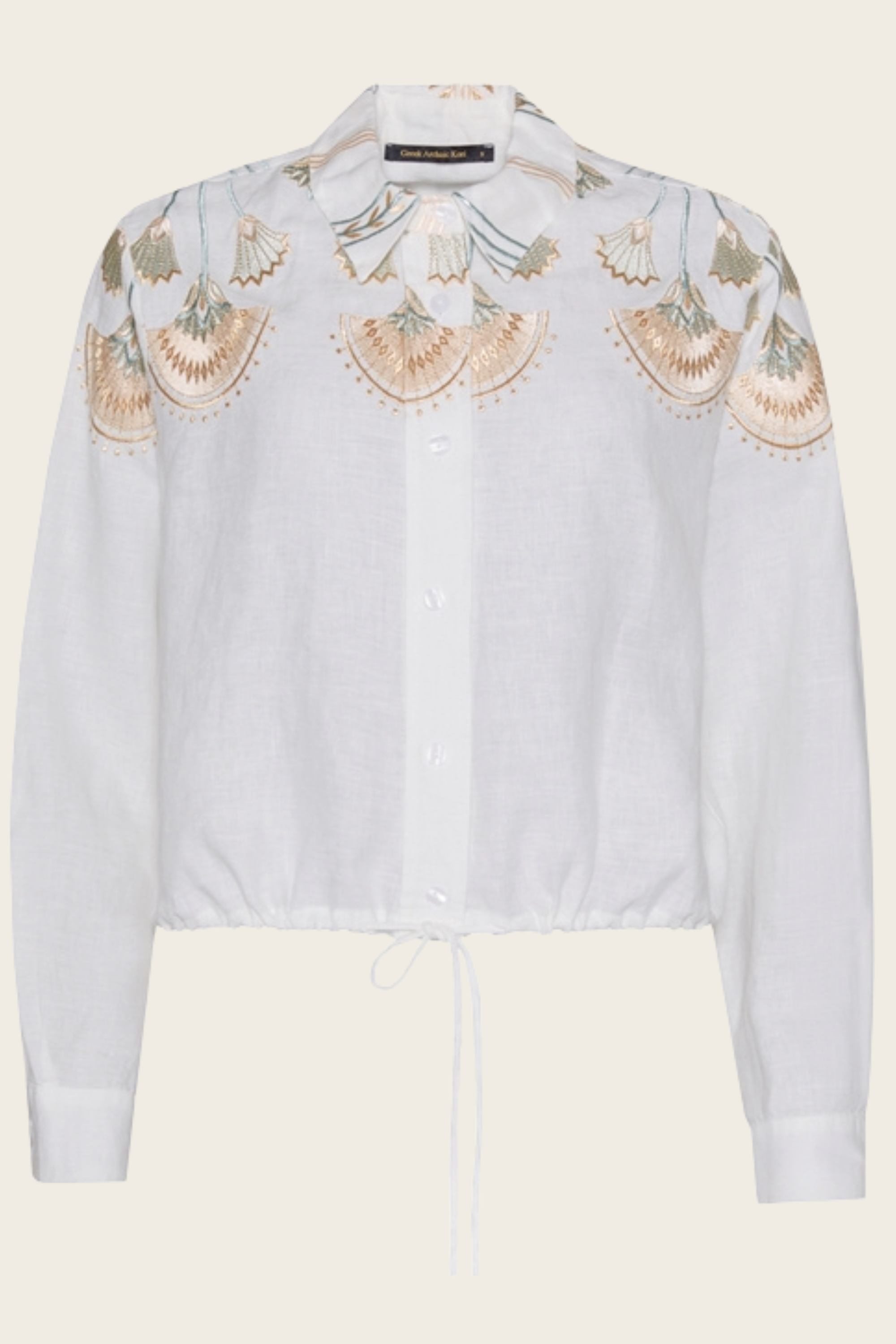Linen Embroidered Papyrus Shirt - Greek Archaic Kori