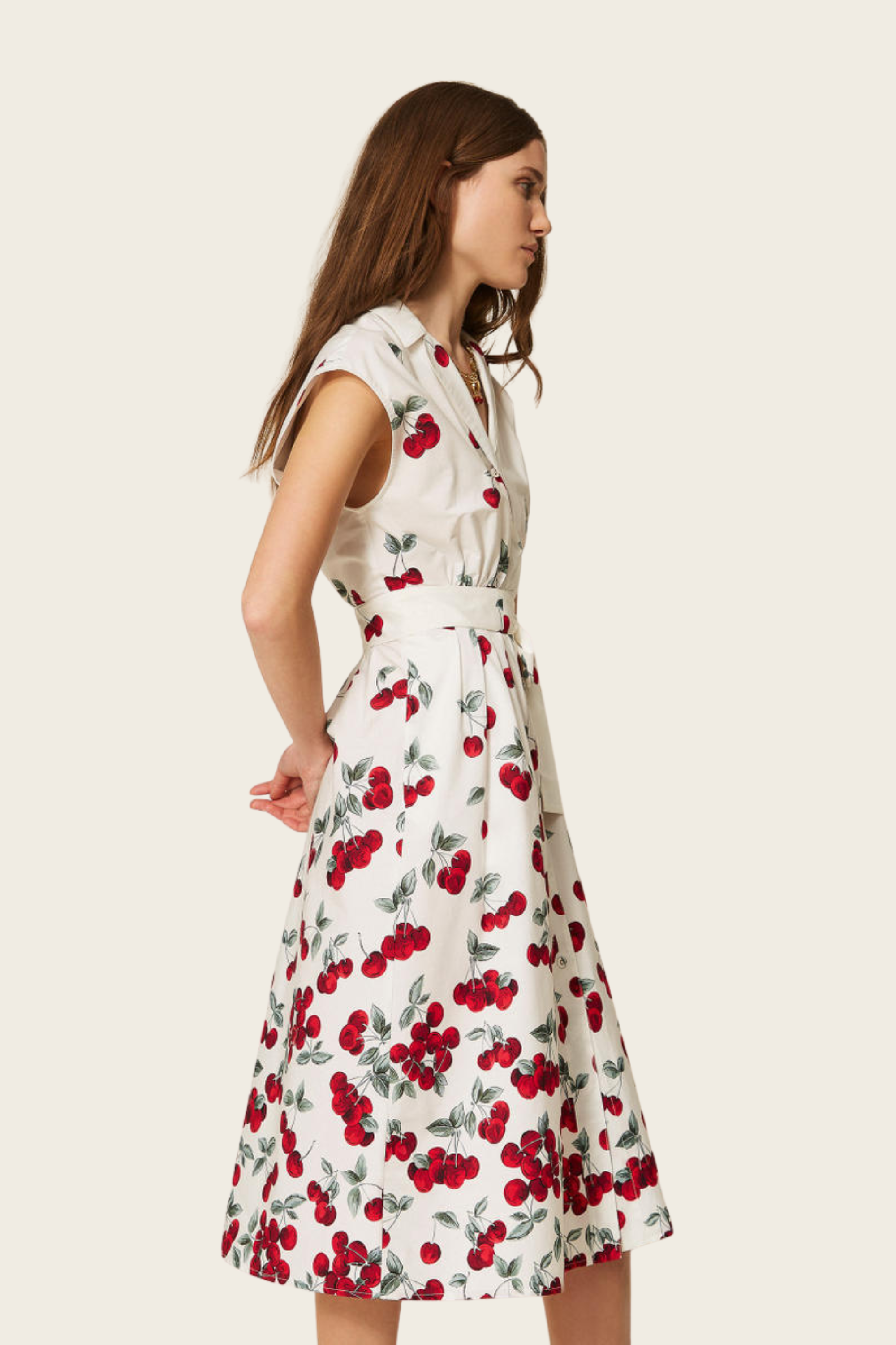 Poplin Midi Dress with Cherry Print - Twinset