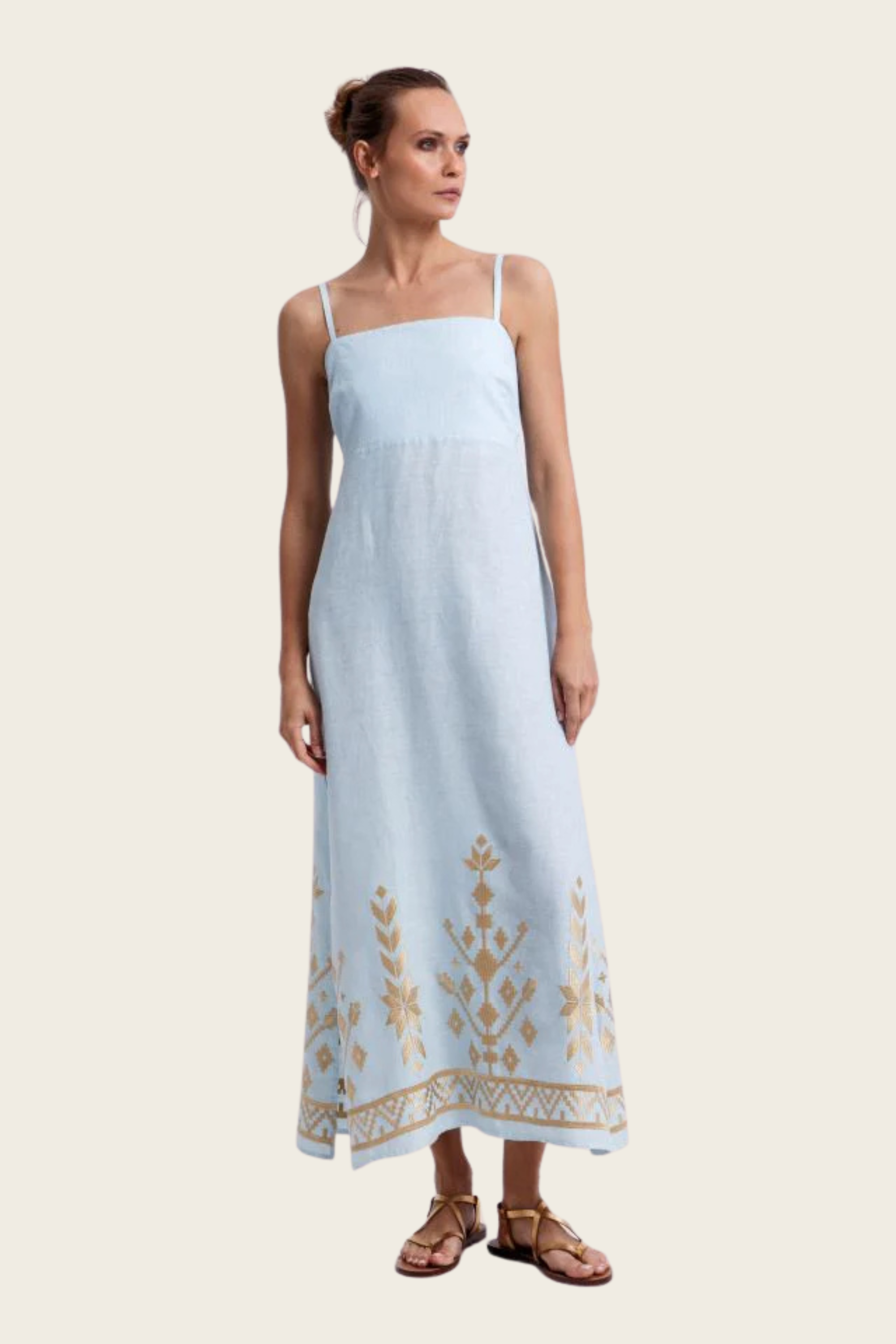 Embroidered Cotton Dress - Greek Archaic Kori