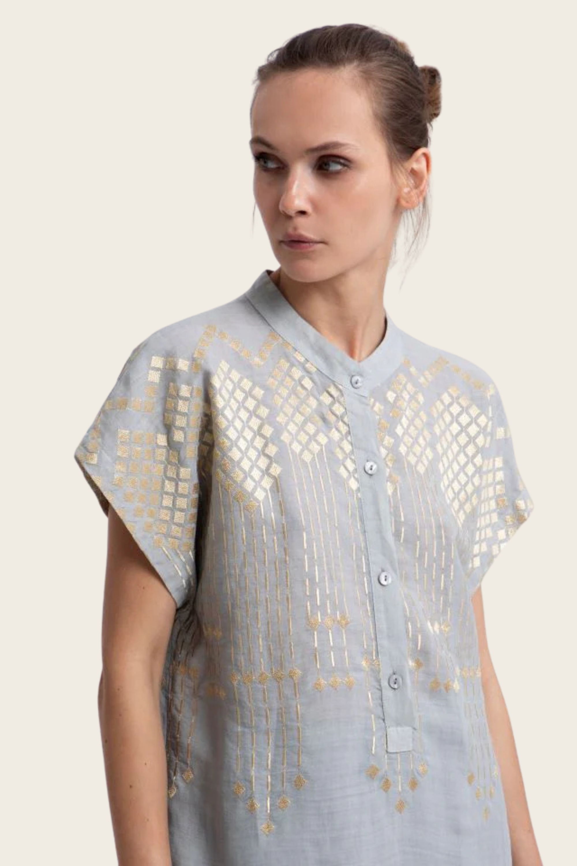 Embroidered Short Sleeve  Tunic Dress - Greek Archaic Kori