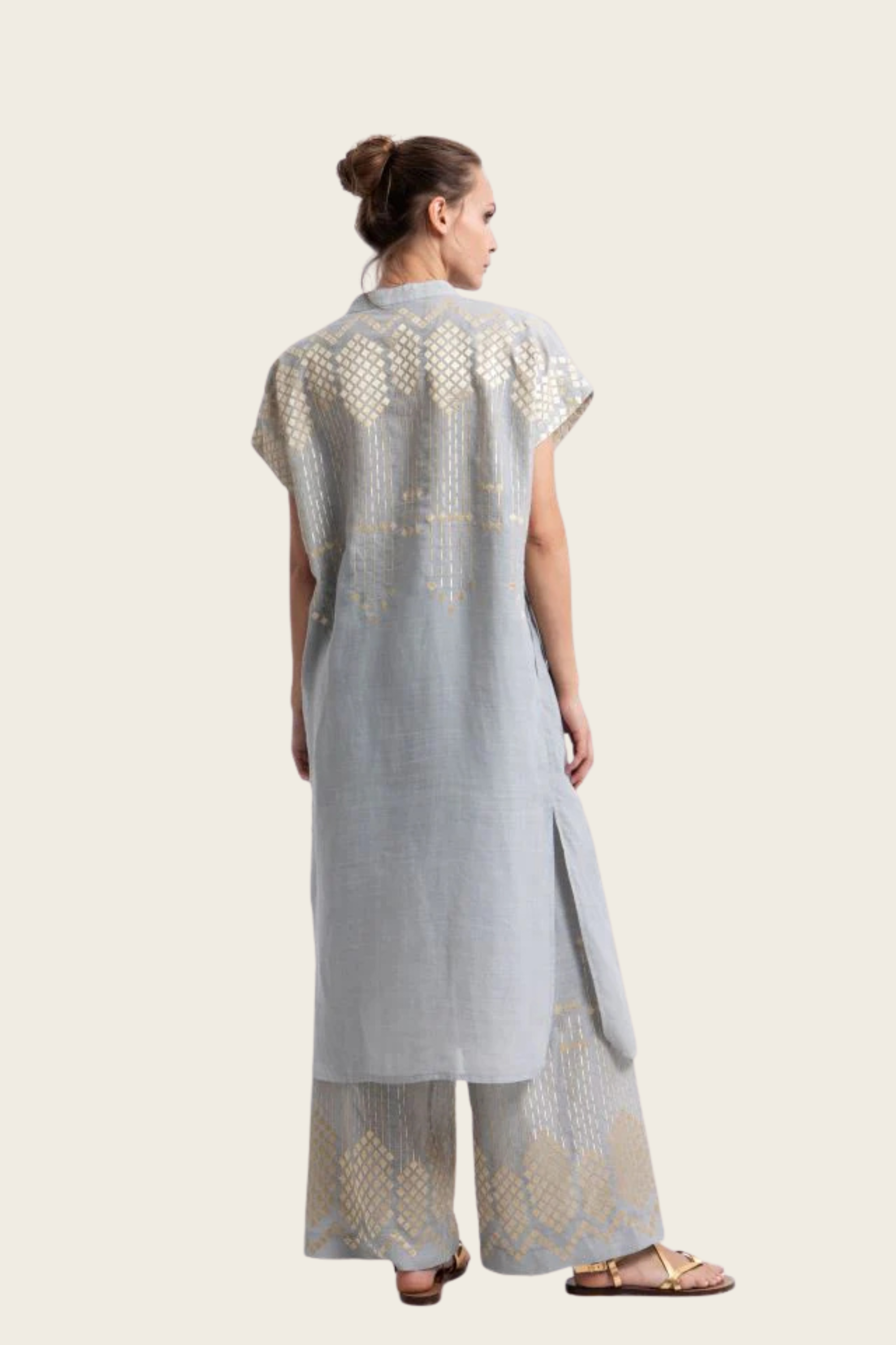 Embroidered Short Sleeve  Tunic Dress - Greek Archaic Kori