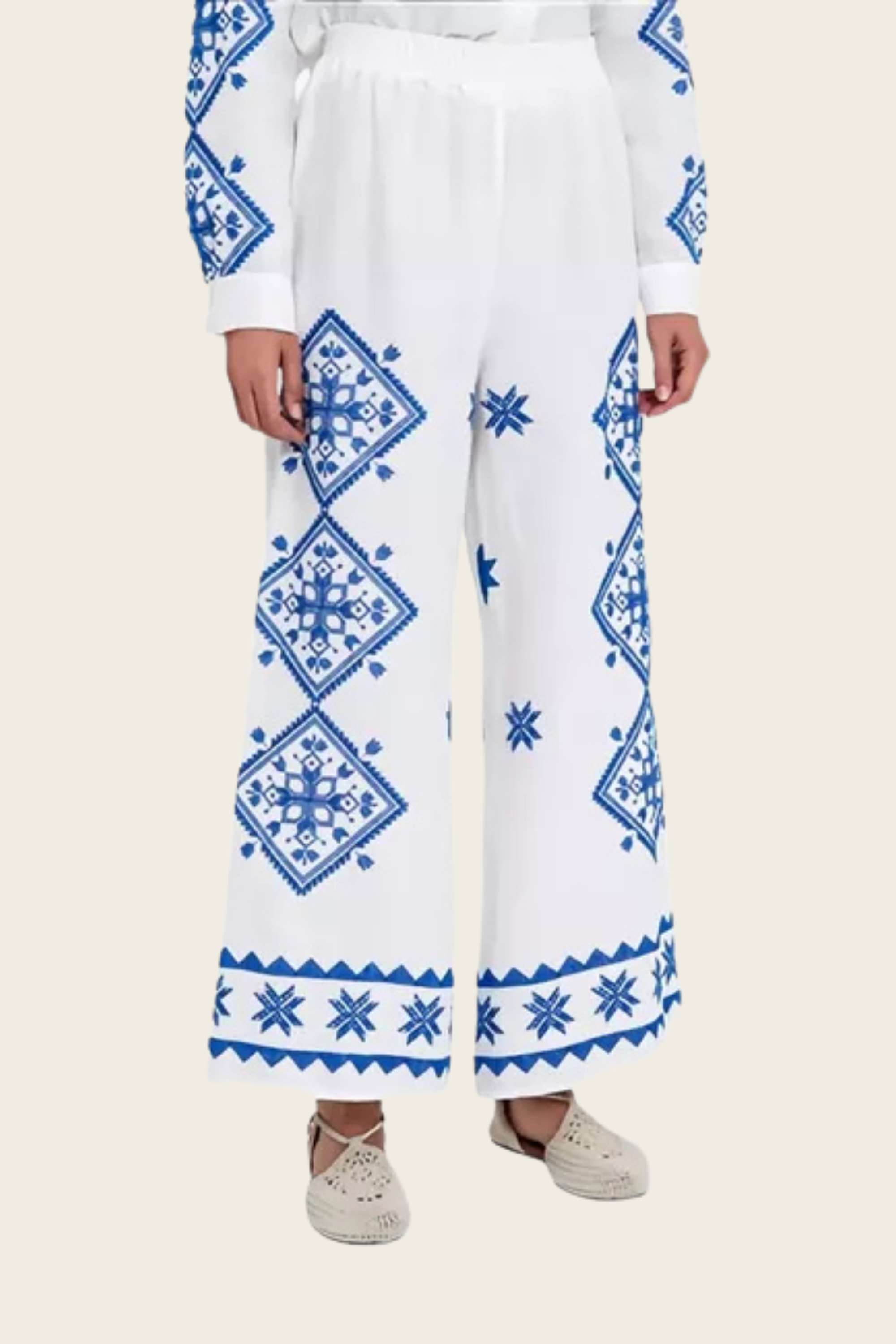 Printed Trousers with Elastic Waist - Greek Archaic Kori