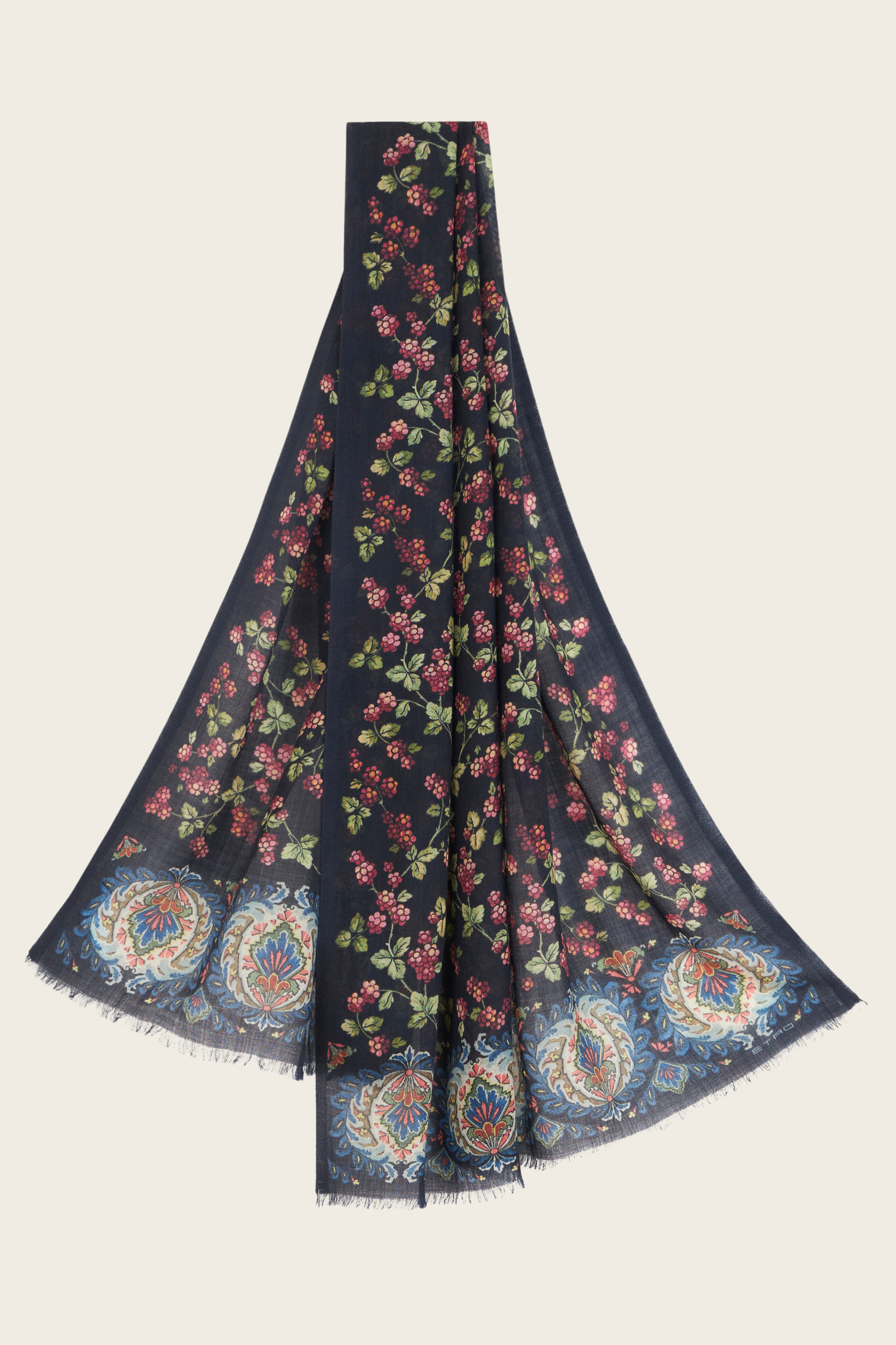 Lenço de caxemira com estampa de frutas vermelhas - Etro