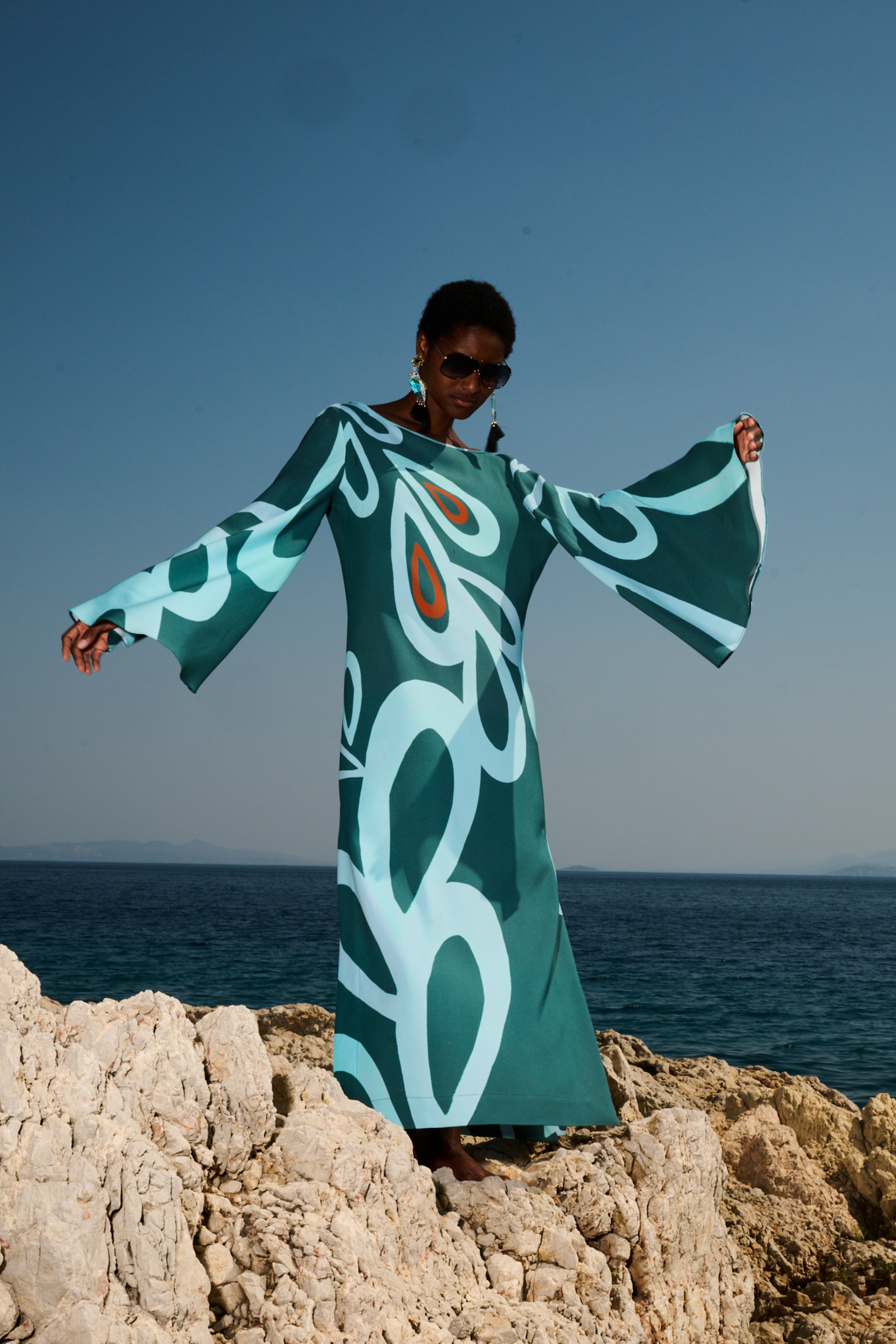 Printed Boat Neck Maxi Dress - Themisz