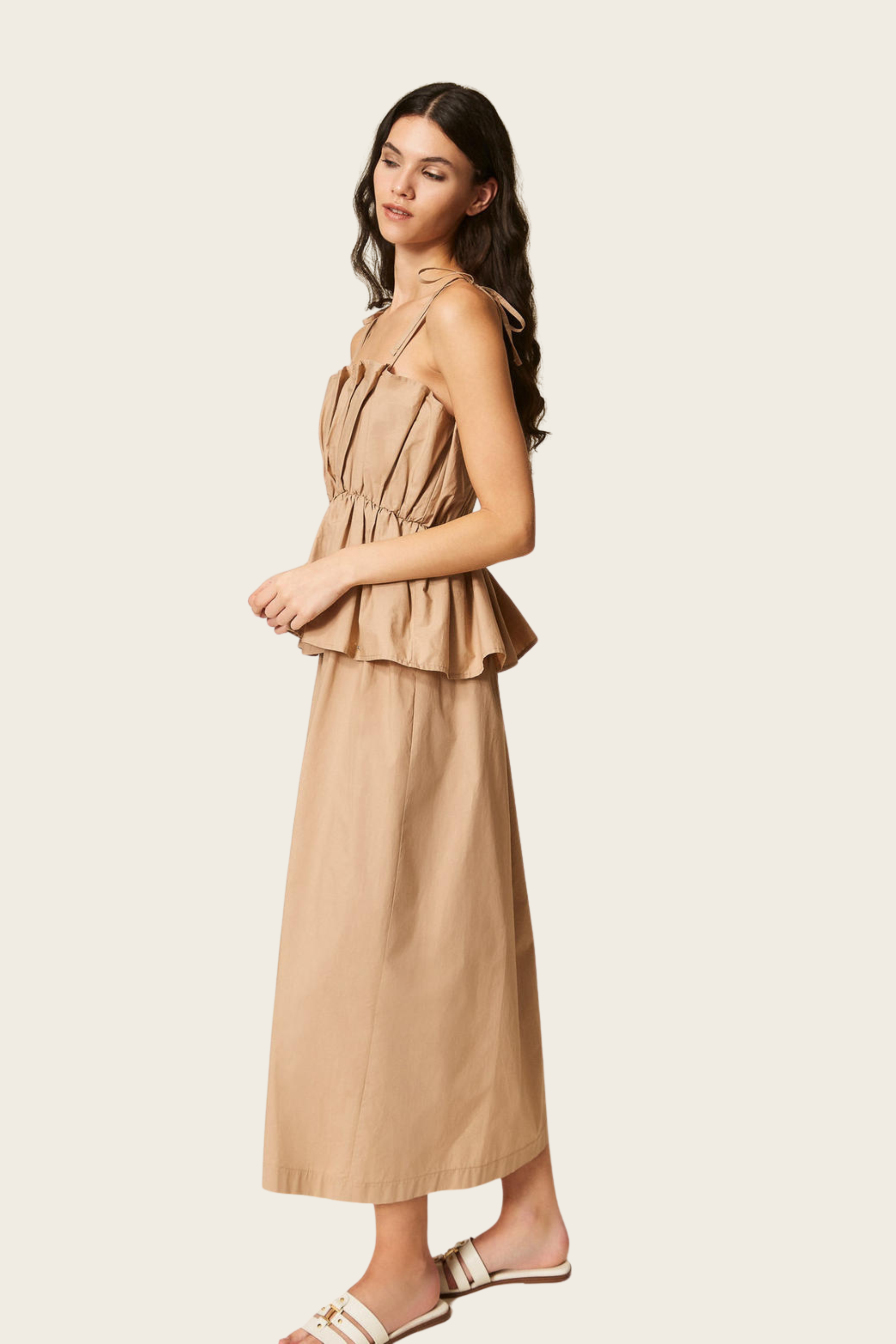 Long Poplin Dress with Flounce - Twinset