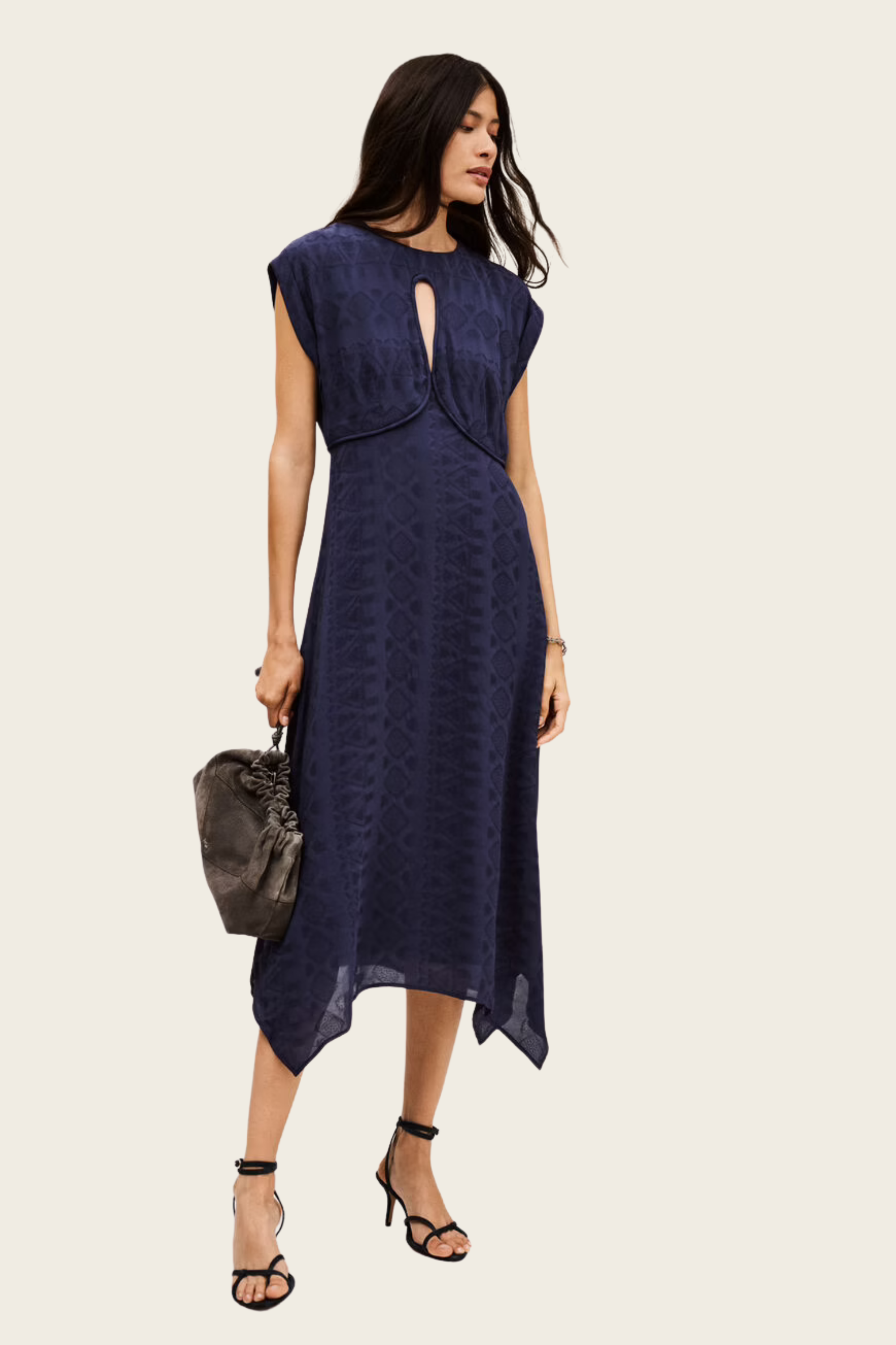 Inaia asymmetric midi dress, Composition: 100% Viscose (from sustainably managed forests), Colour: Blue, Midi cut, New Arrivals, FW25, Espace Cannelle