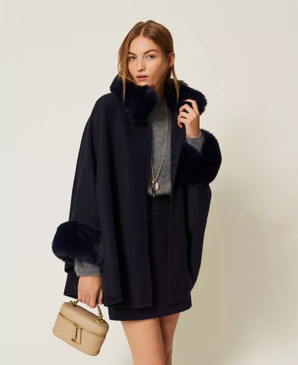 Poncho with Faux Fur  - Twinset