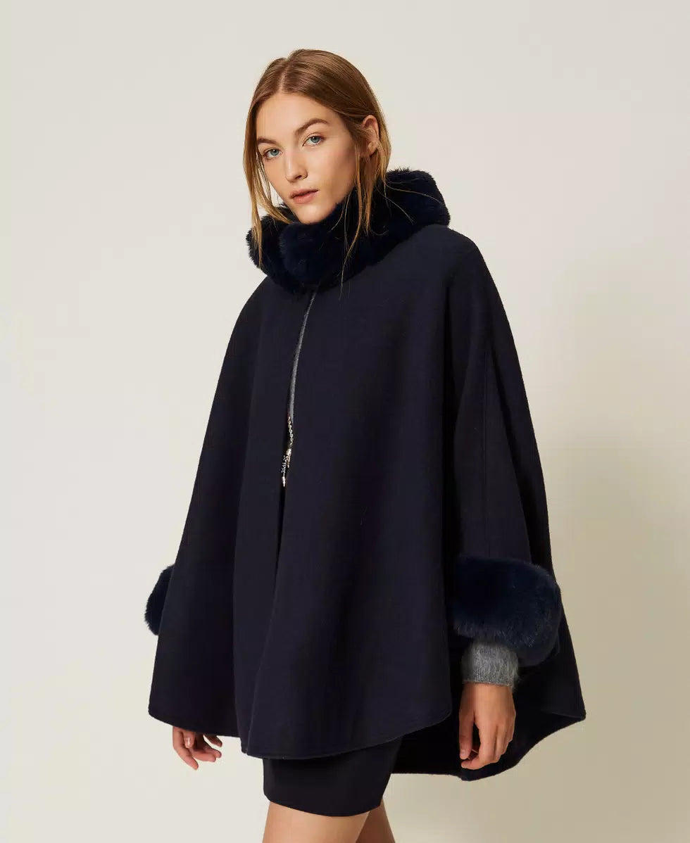Poncho with Faux Fur  - Twinset