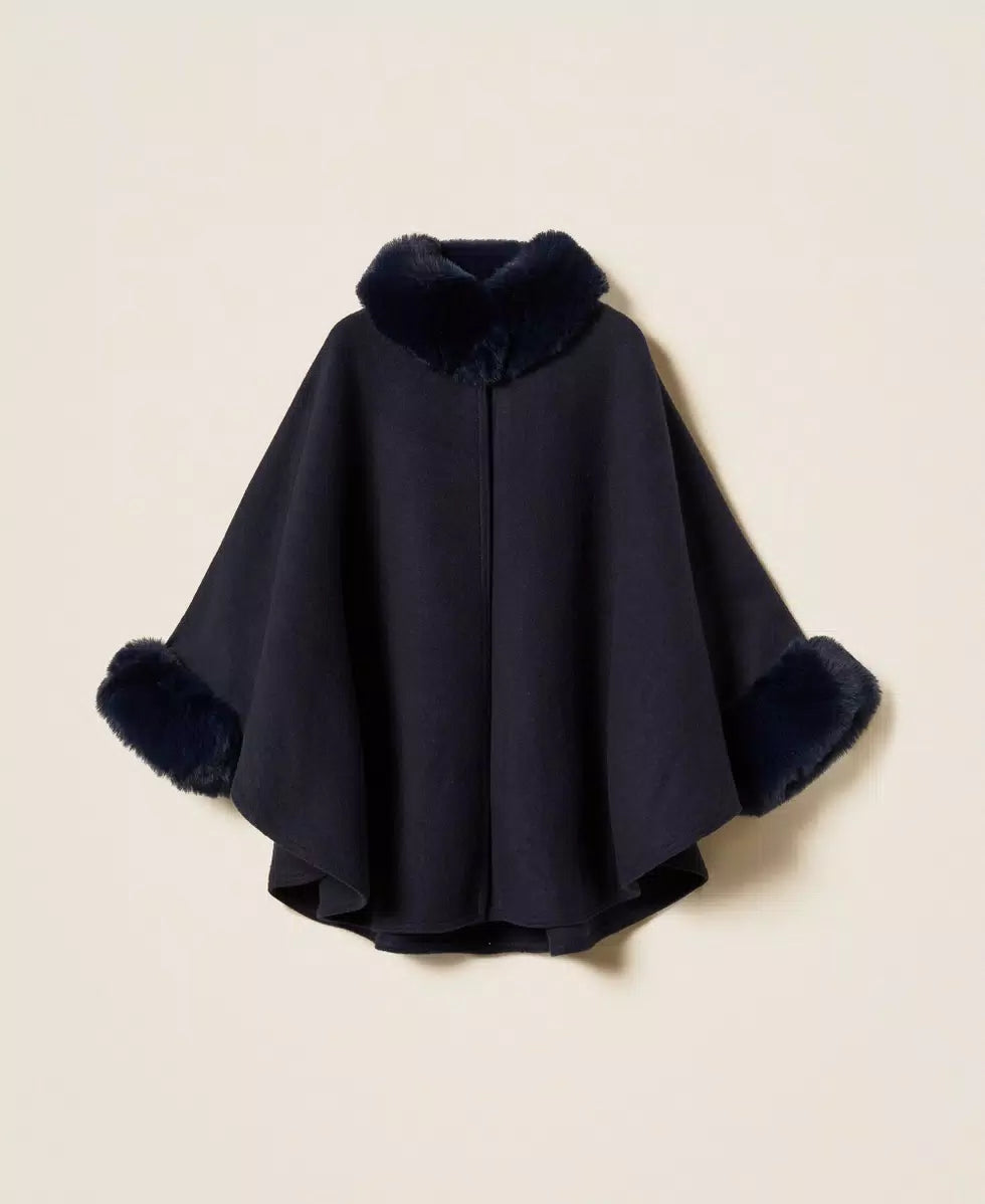 Poncho with Faux Fur  - Twinset