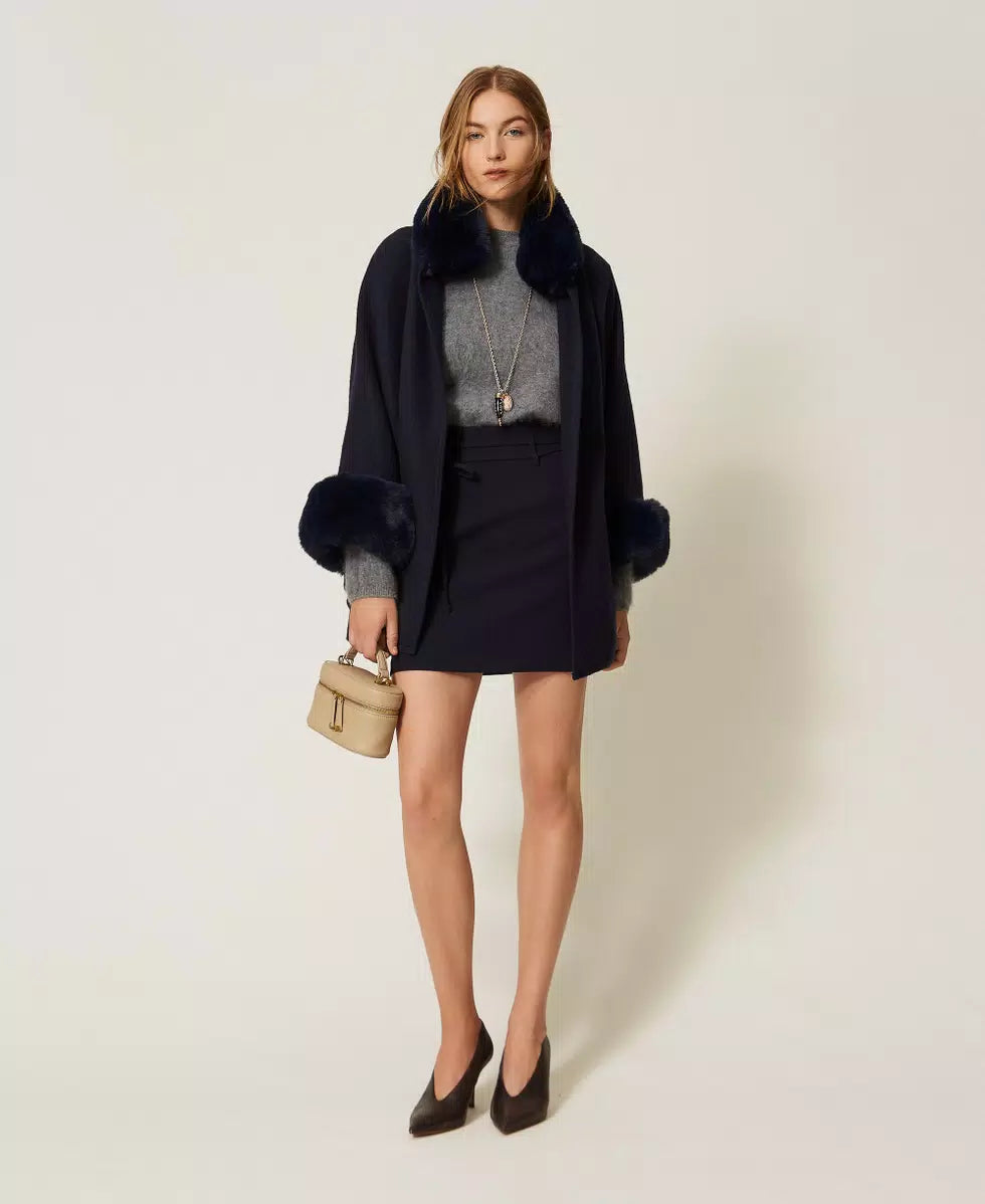 Poncho with Faux Fur  - Twinset