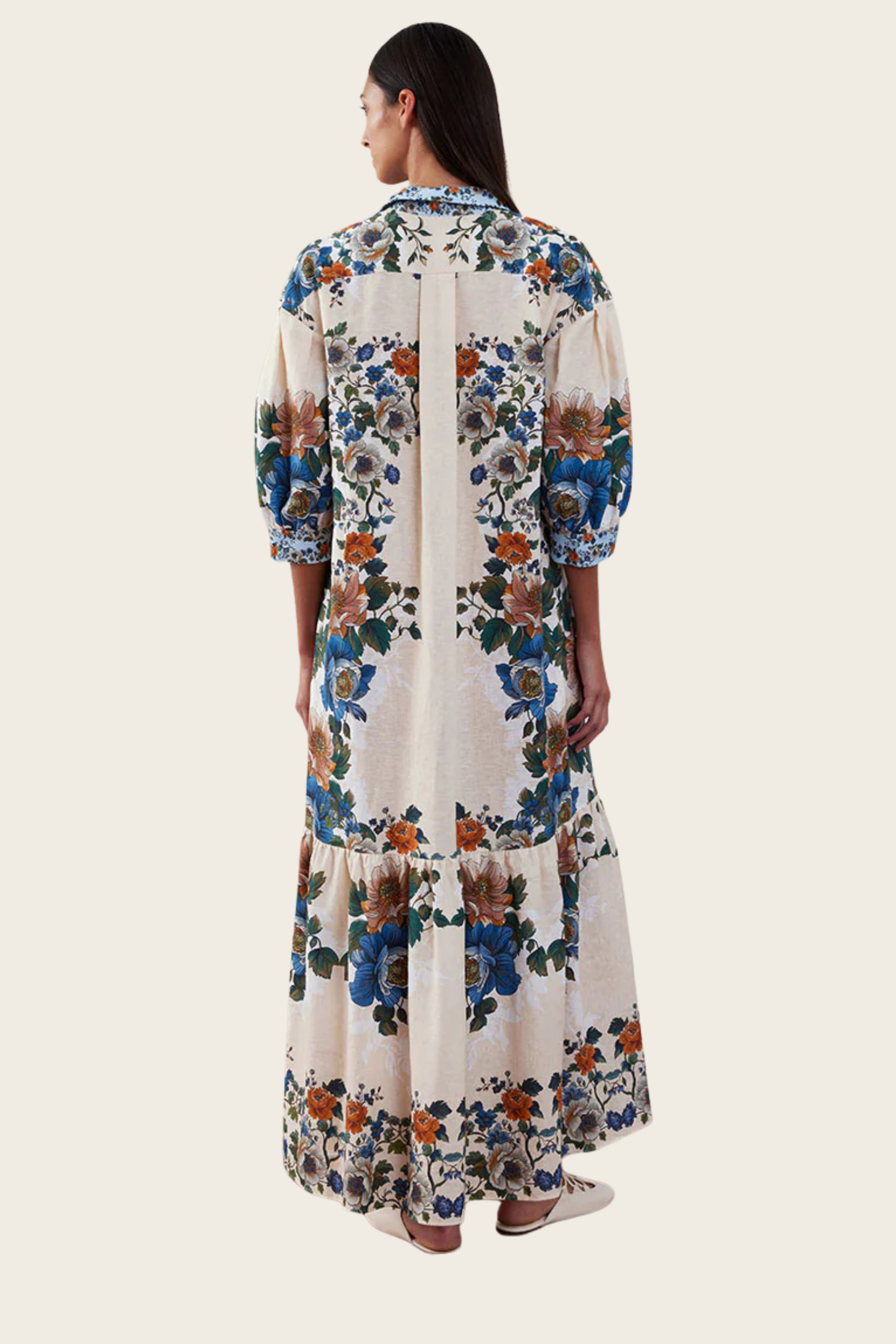 Magical Blossom Cream Bianca Linen Maxi Dress - Borgo de Nor