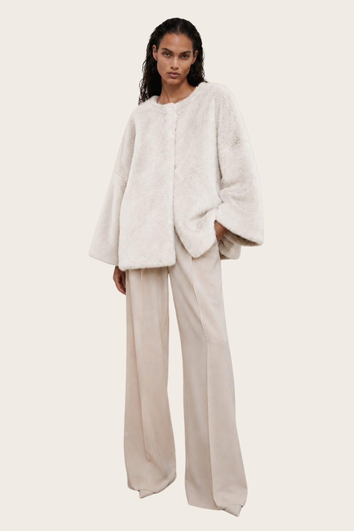 Short-Sleeve Faux-Fur Cape Jacket - Max&Moi — White