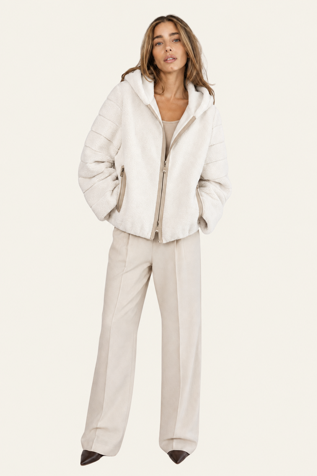 Hooded Panelled Faux-Fur Jacket - Max&Moi — White