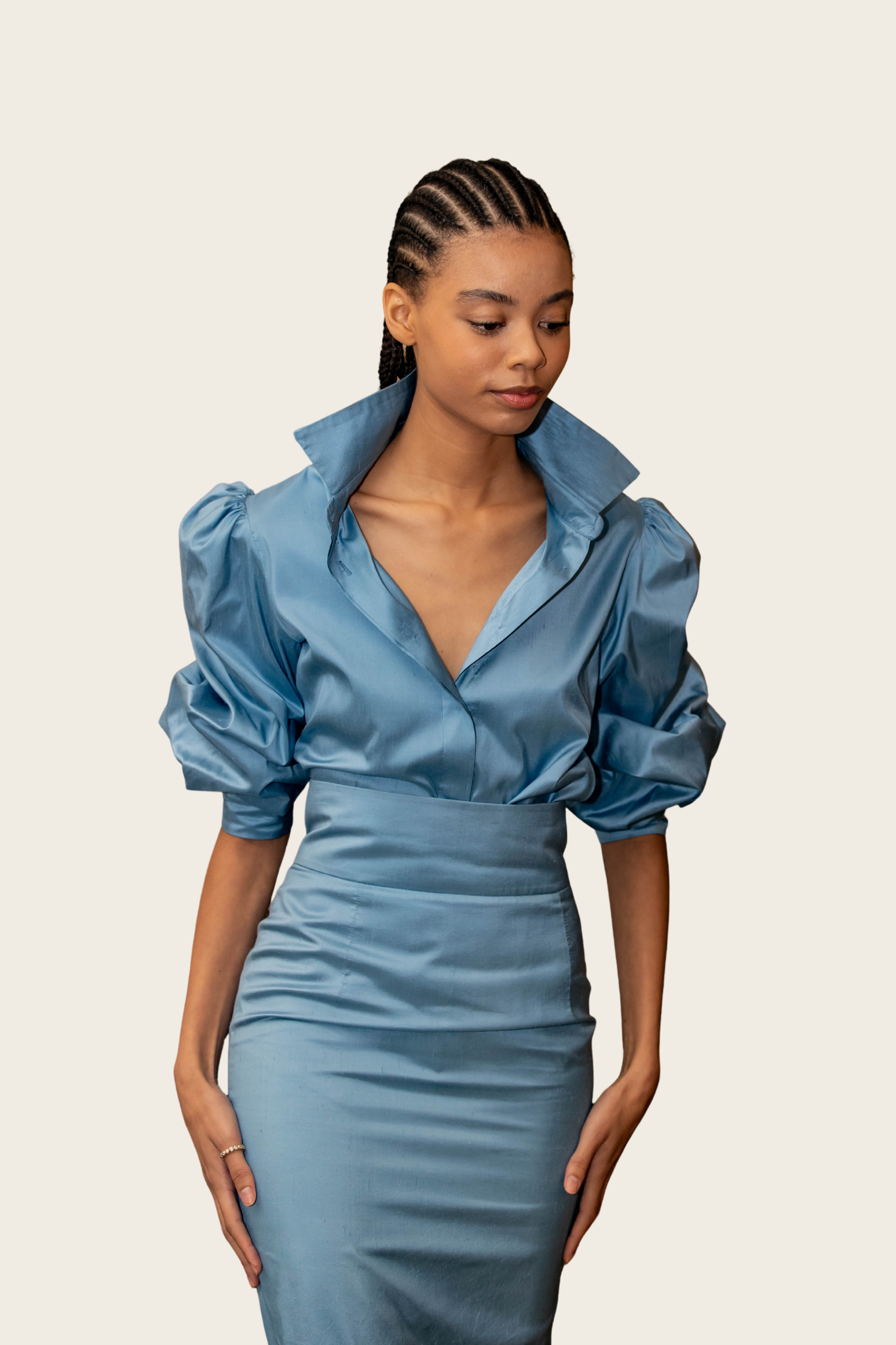 Blue Silk Blouse - Roselyn Silva