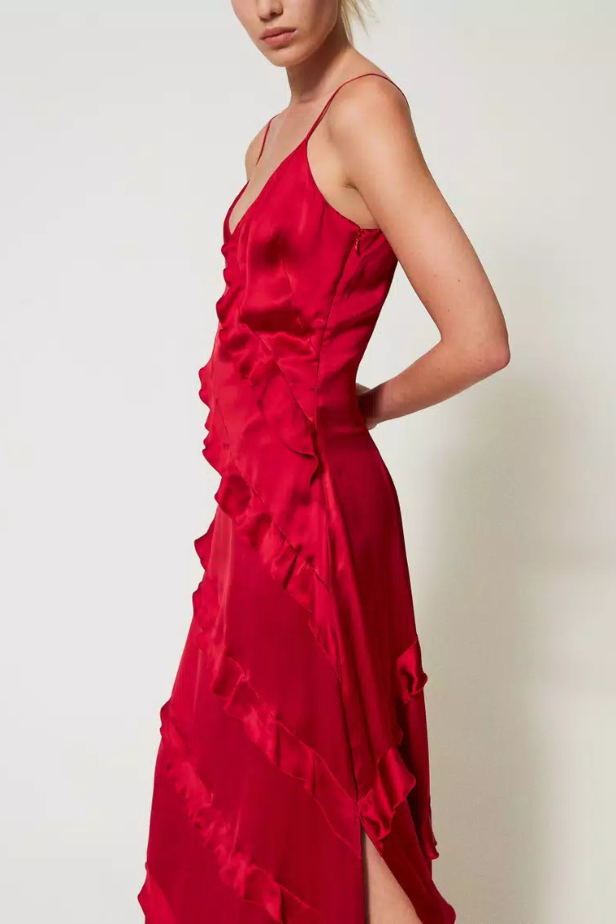Long satin dress with ruffles - Twinset