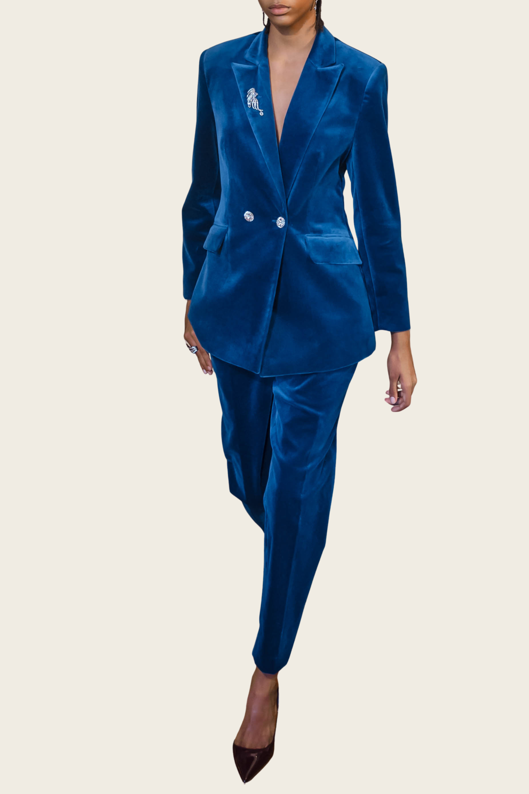 Blue Velvet Trousers - Roselyn Silva