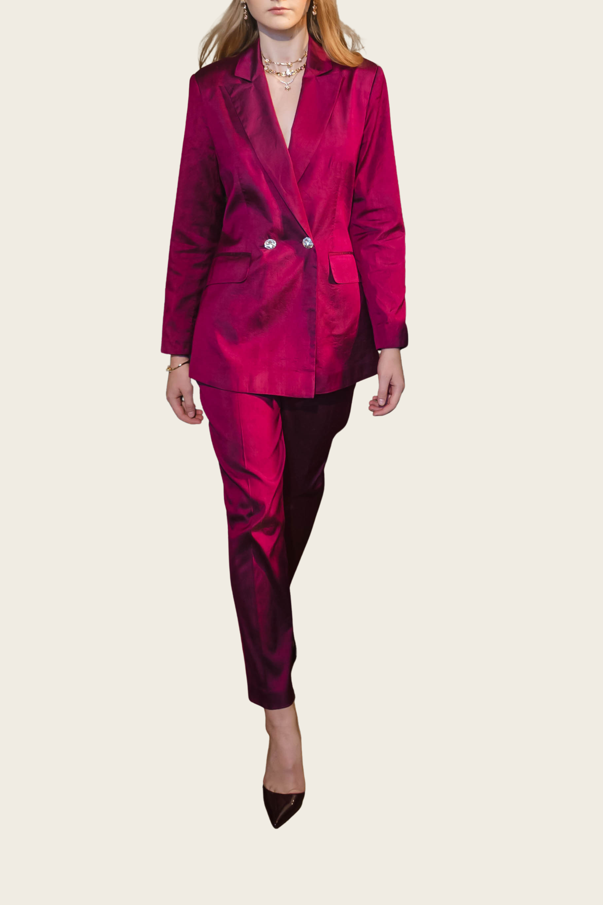 Burgundy Silk Blazer - Roselyn Silva