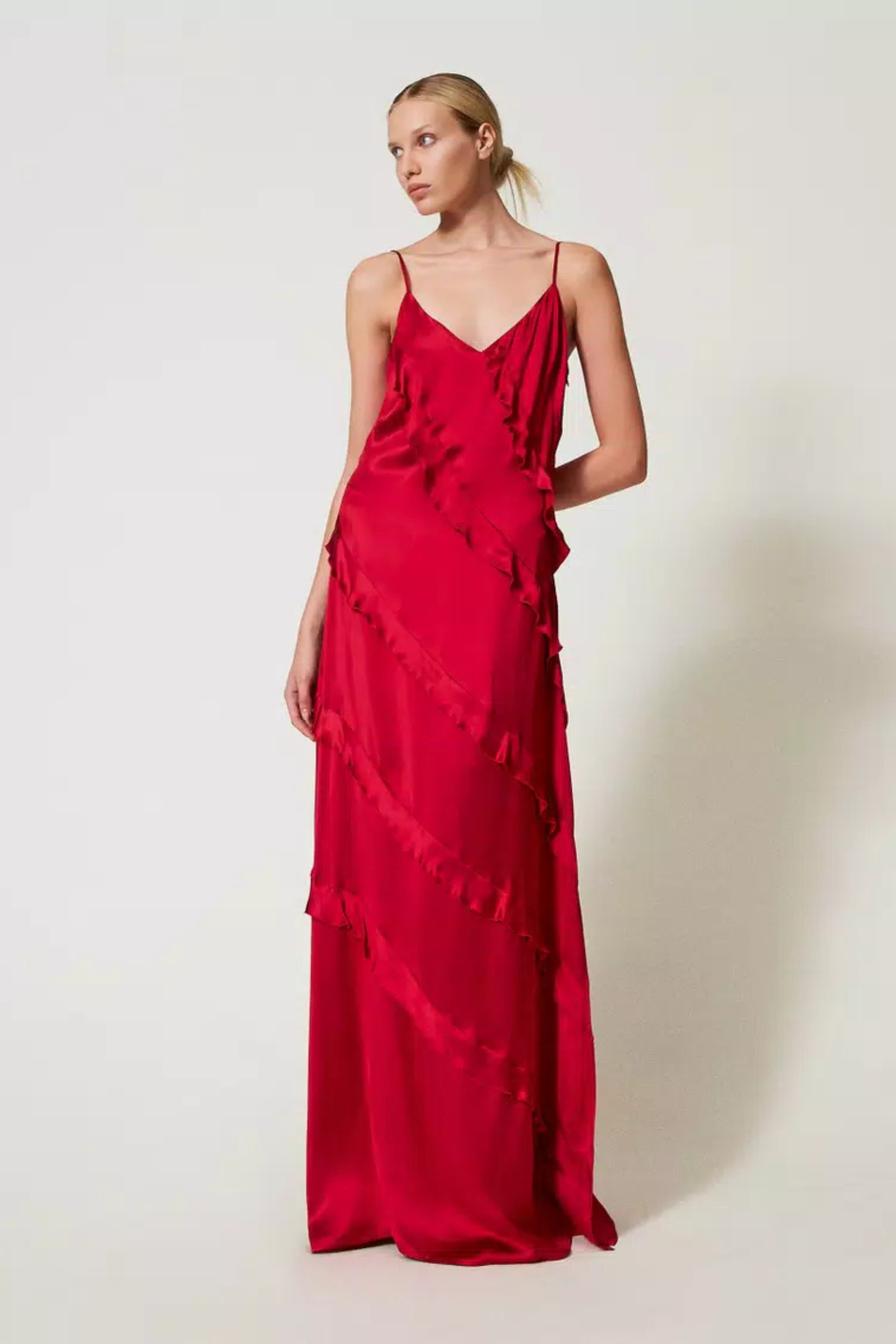 Long satin dress with ruffles - Twinset