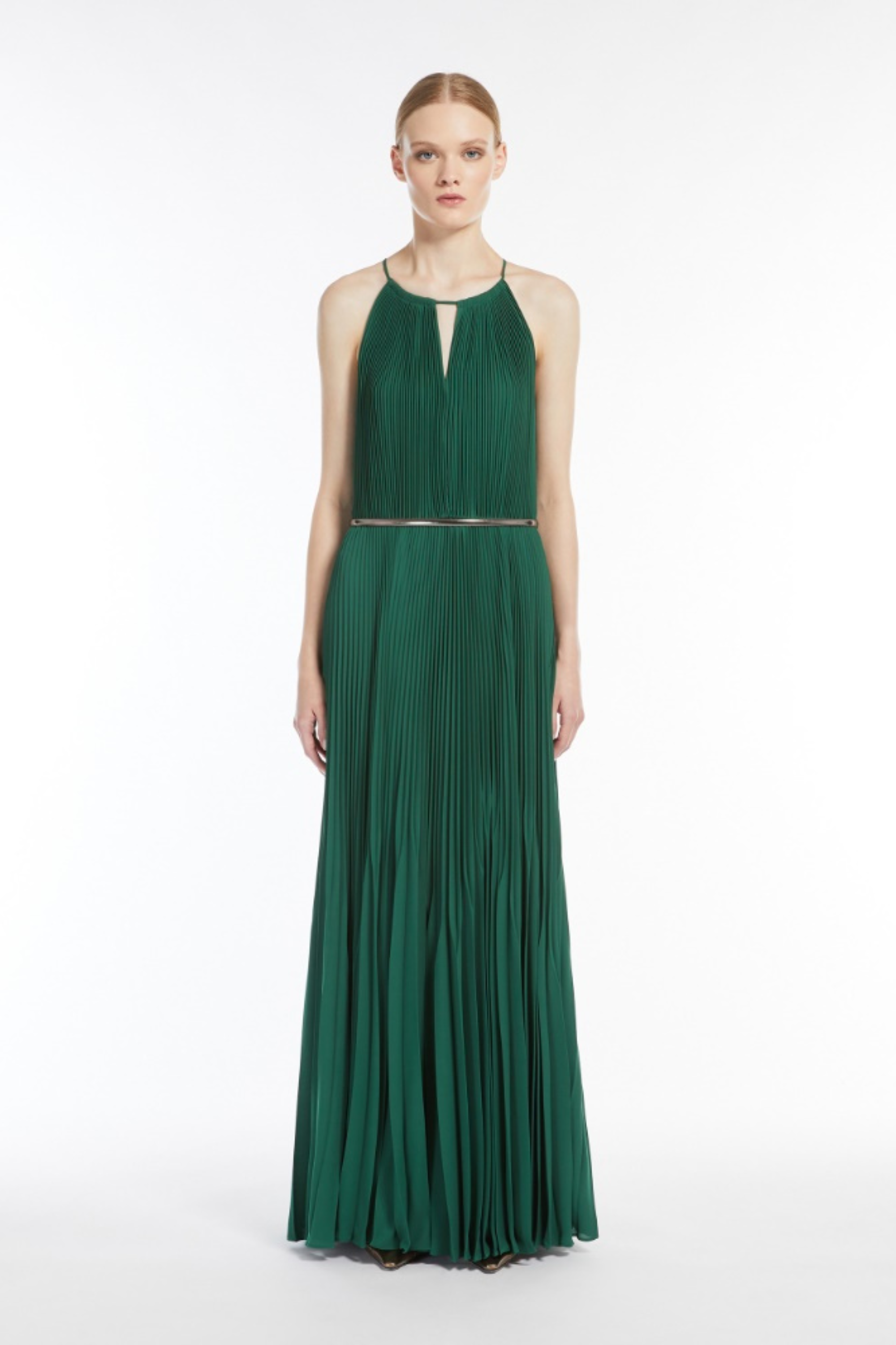 Sable georgette Dress, Emerald, Fabric: 100% Polyester, New Arrivals, SS25, Espace Cannelle