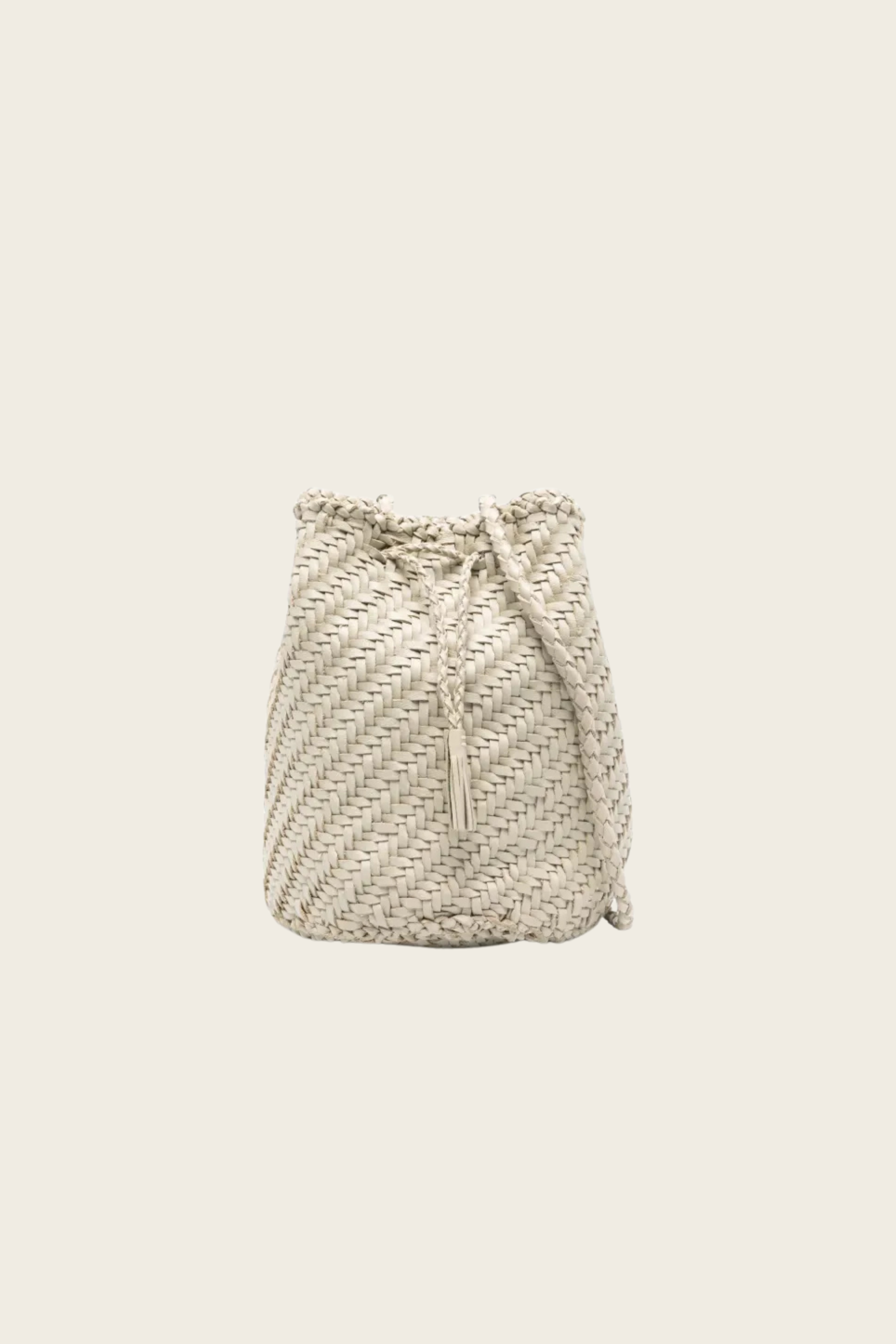 Pompom Double Jump Pearl, Composition: Hand-crocheted goat leather, Colour: Pearl, Structure: Unlined with button clasp closure, New Arrivals, SS25, Espace Cannelle