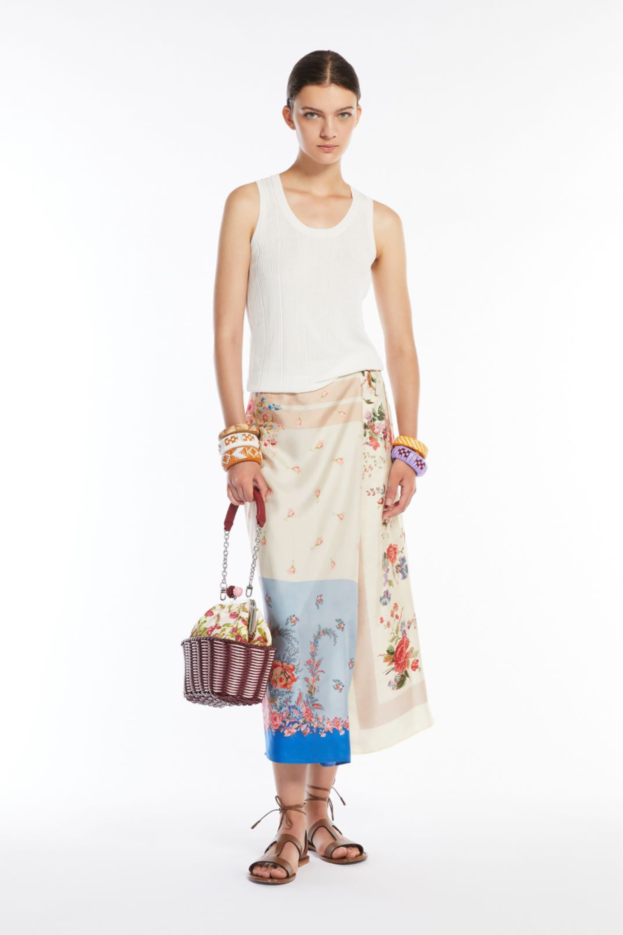 Peggi printed silk skirt MaxMara, multicolour, Foulard-inspired patchwork print, 100% Silk, Espace Cannelle