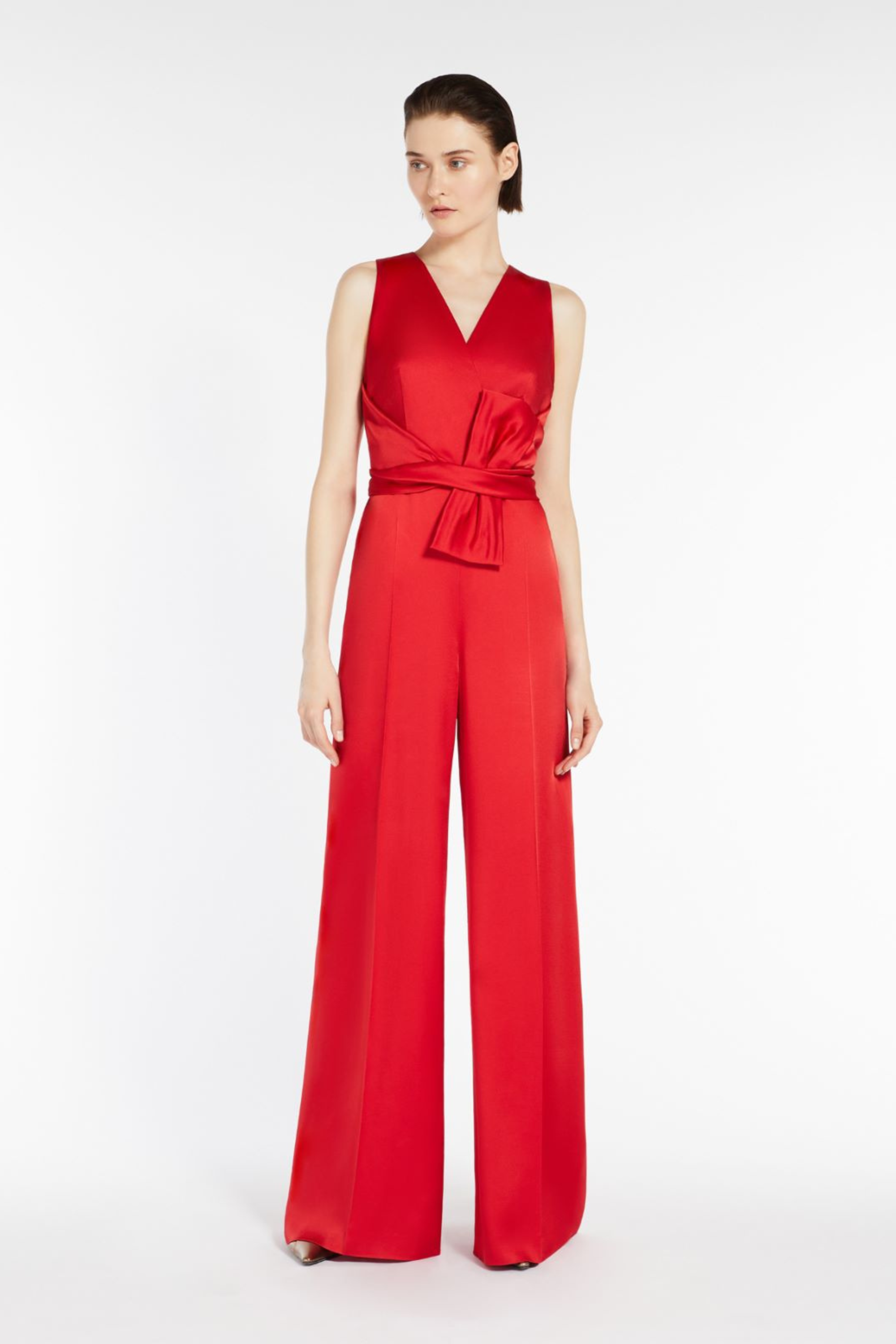 Sleeveless jumpsuit, Colour: Red, 71% Acetate, 29% Viscose, Palazzo trousers with a crease, New Arrivals, SS25, Espace Cannelle