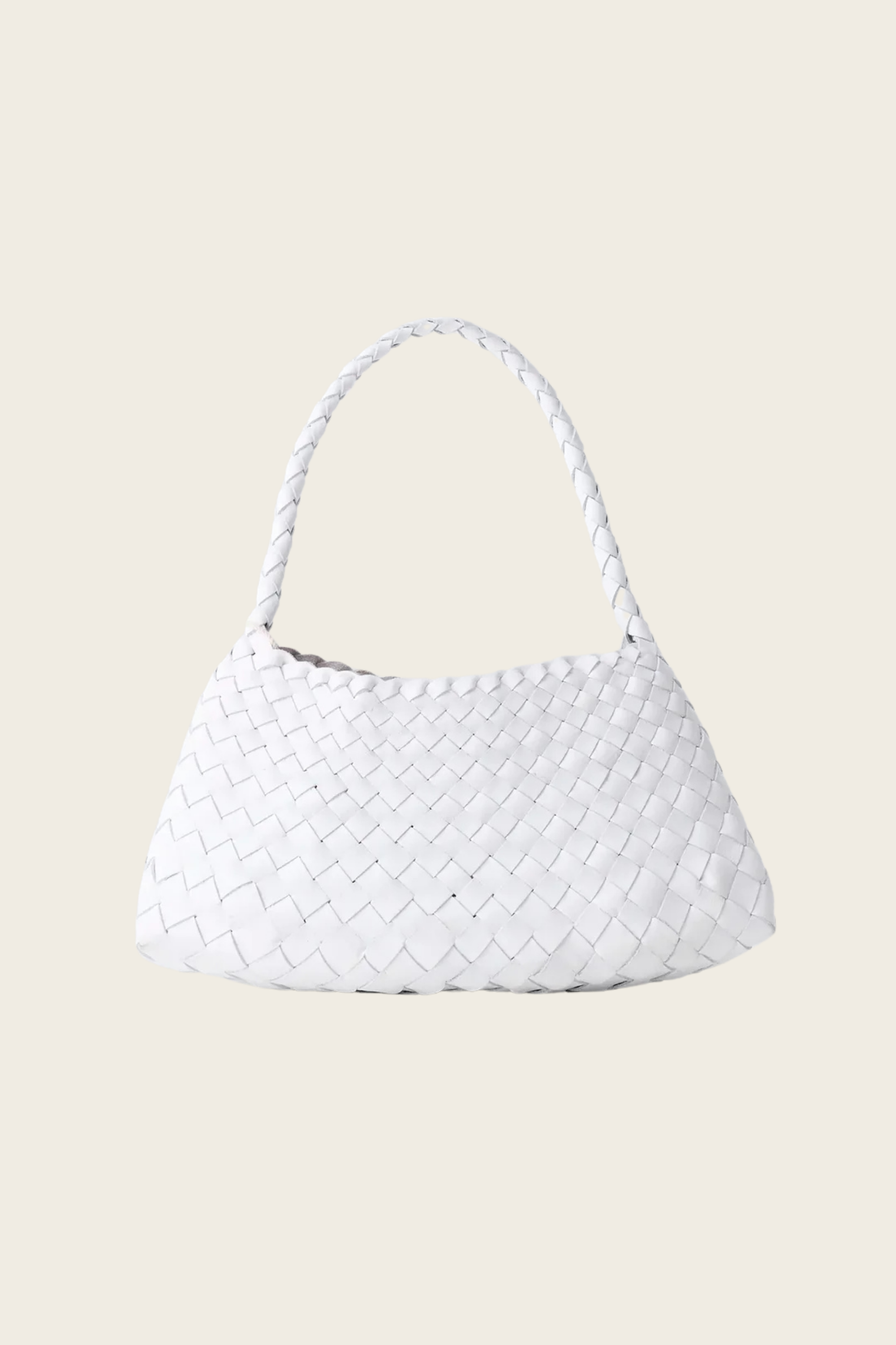 Rosanna White, Composition: Handwoven buffalo leather, Colour: White, Structure: Unlined with open top, New Arrivals, SS25, Espace Cannelle