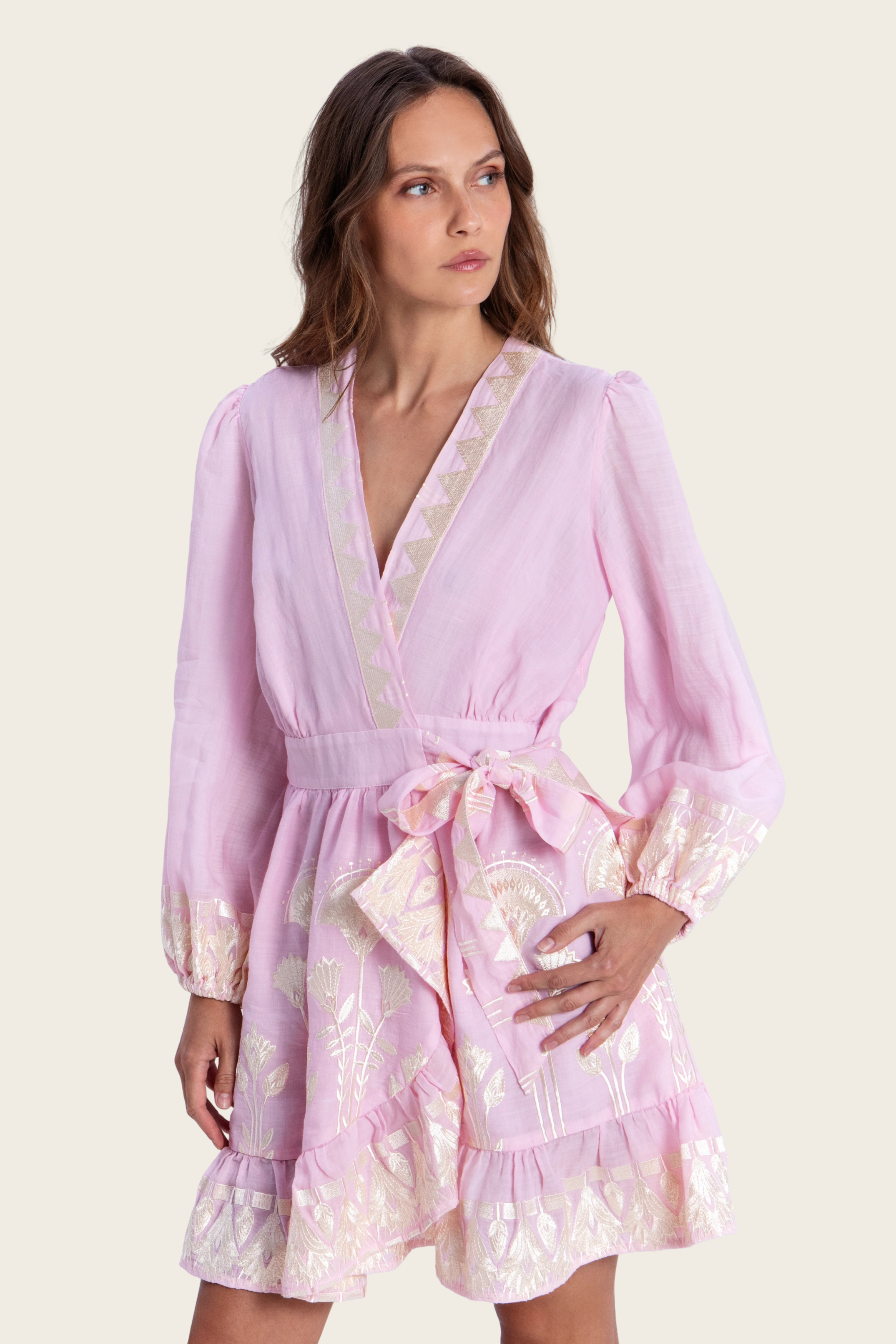 Papyrus Mini Wrap Dress - Greek Archaic Kori