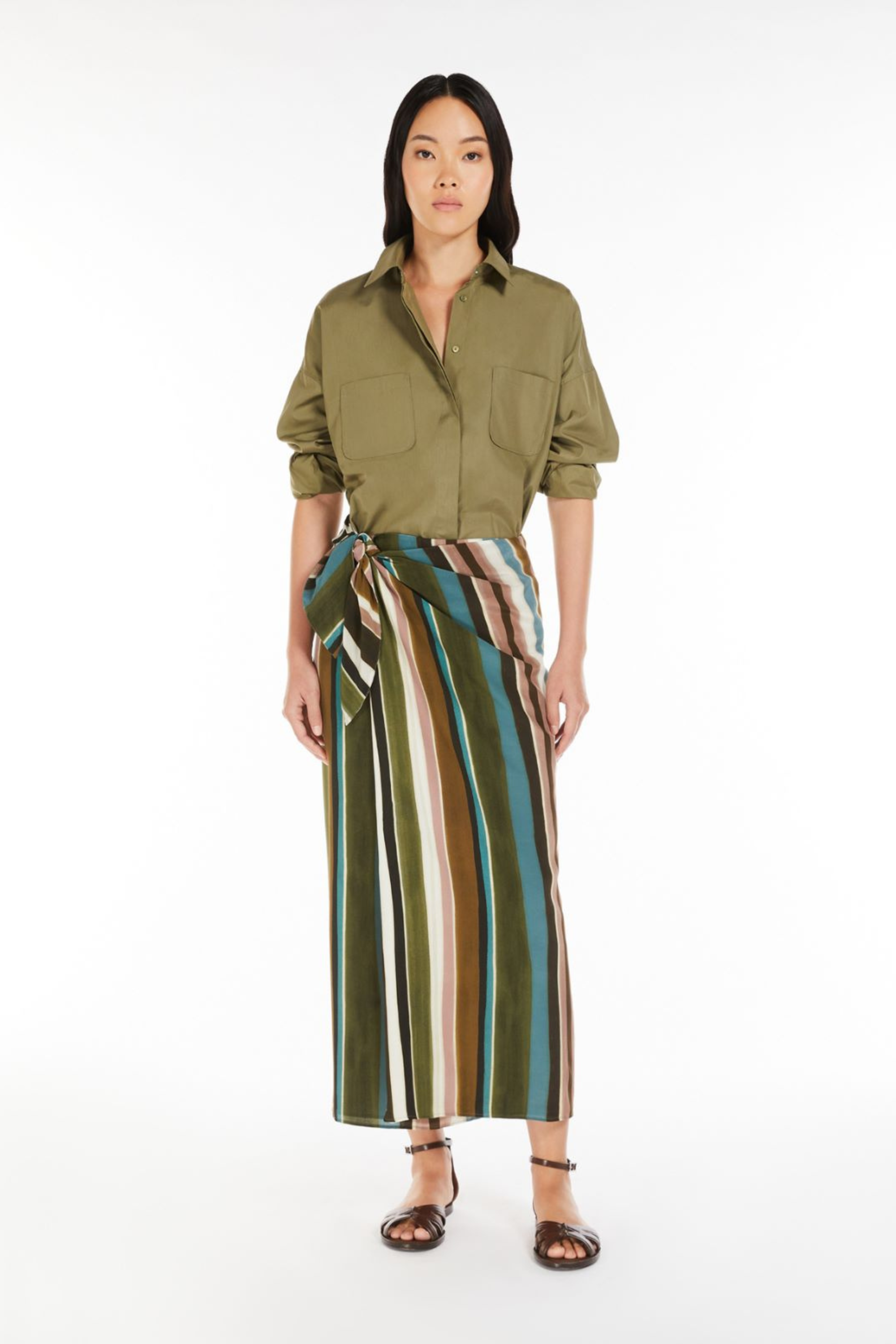 Patterned Skirt, Color: Ivory, 100% Silk , Straight-fit with an overlapping front panel, New Arrivals, SS25, Espace Cannelle