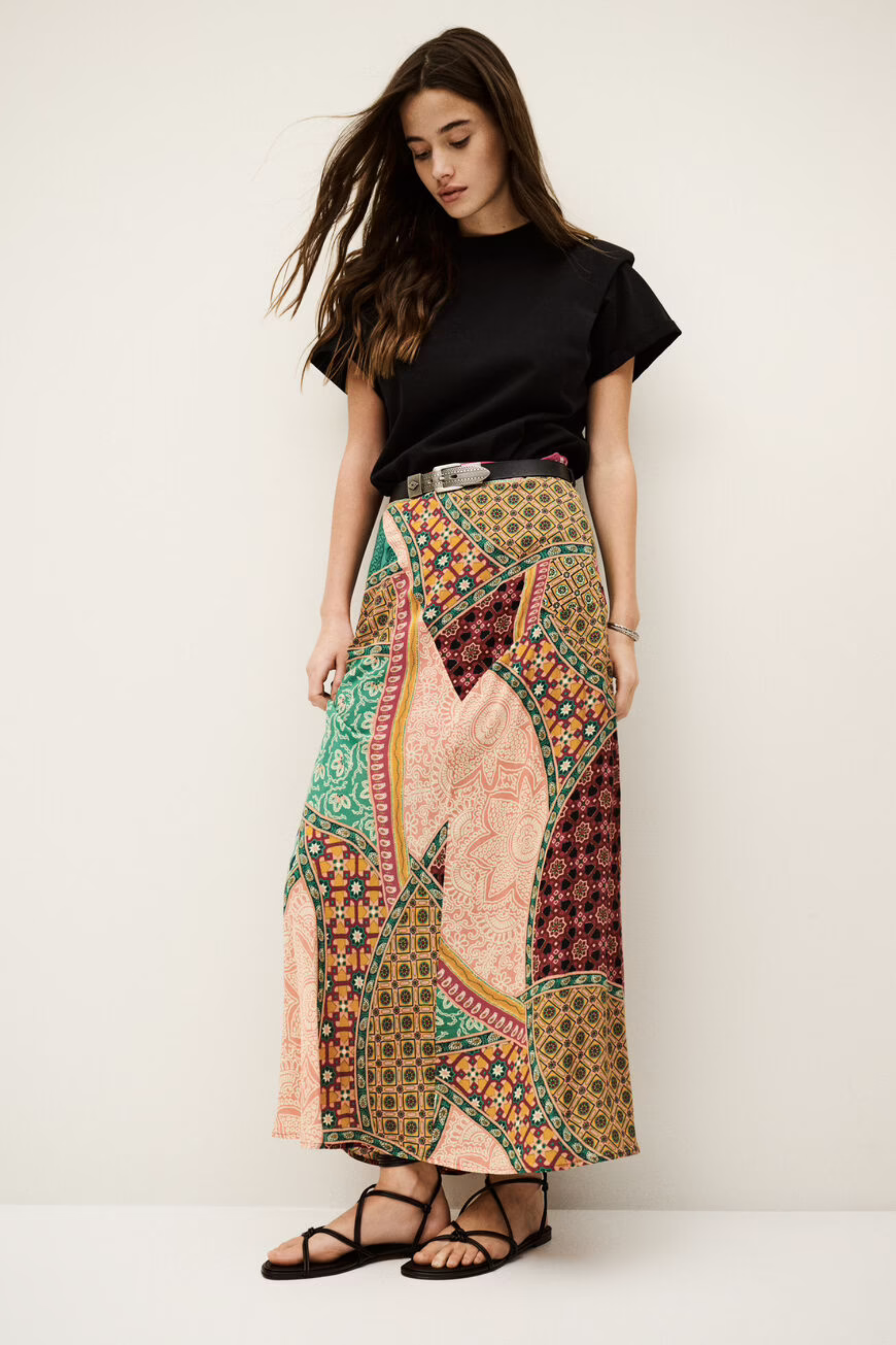 Fancy fluid midi skirt, Composition: 100% viscose, Colour: Multicolour, Midi length, New Arrivals, SS25, Espace Cannelle