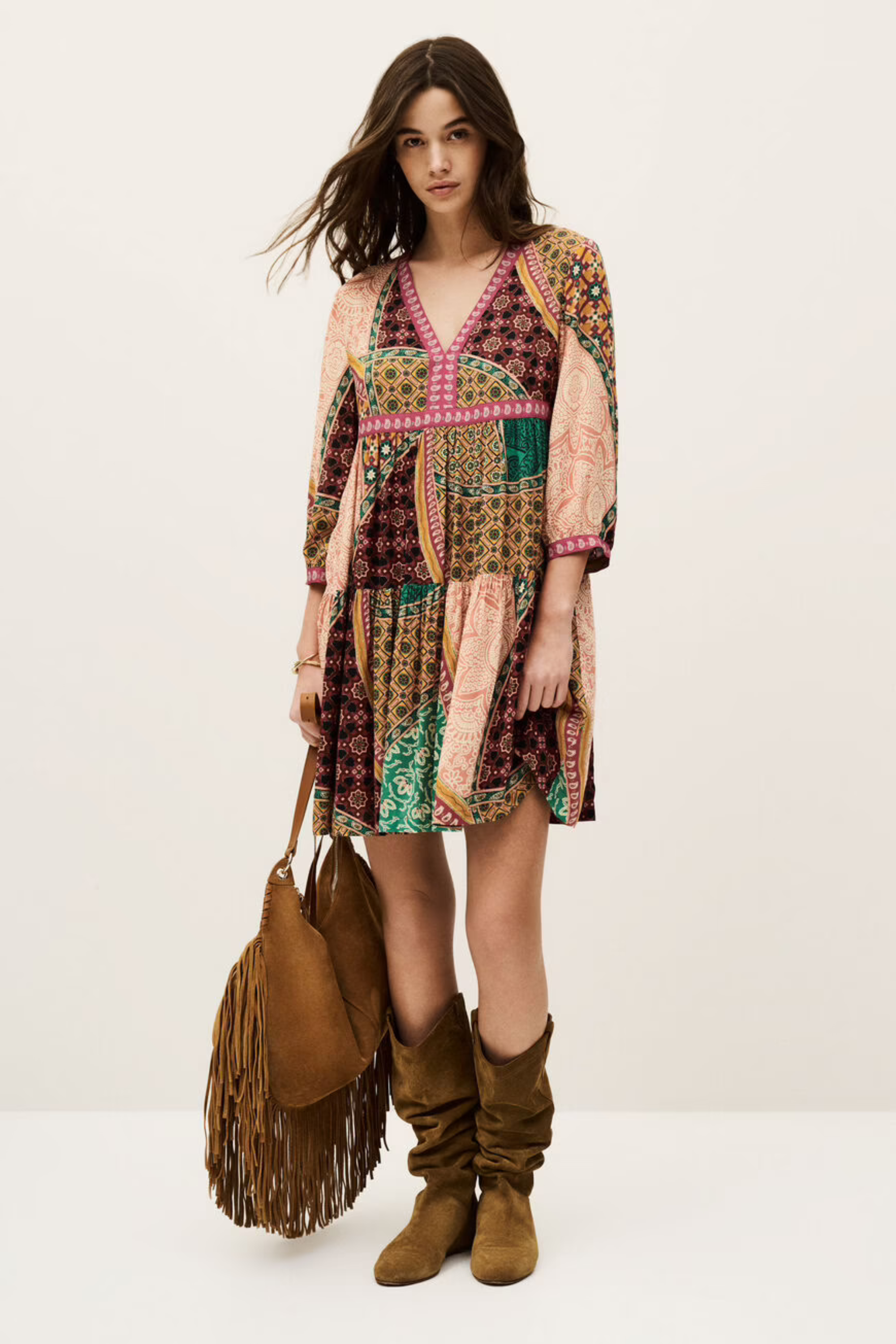 Fingston mini dress, Composition: 100% viscose,  Colour: Multicolour , Mini length, New Arrivals, SS25, Espace Cannelle