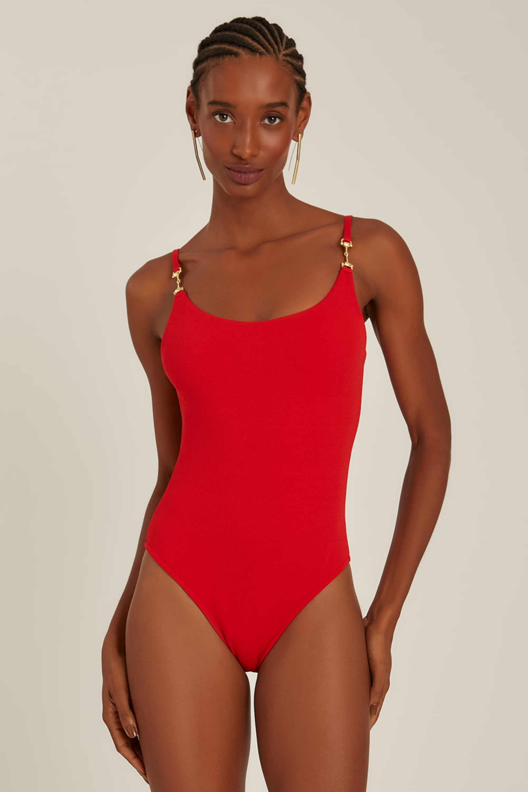 Snaffle Detail One-piece Swimsuit, 74% Polyamide, 26% Elastane, Colour: Paprika,  Scoop neckline, New Arrivals, SS25, Espace Cannelle