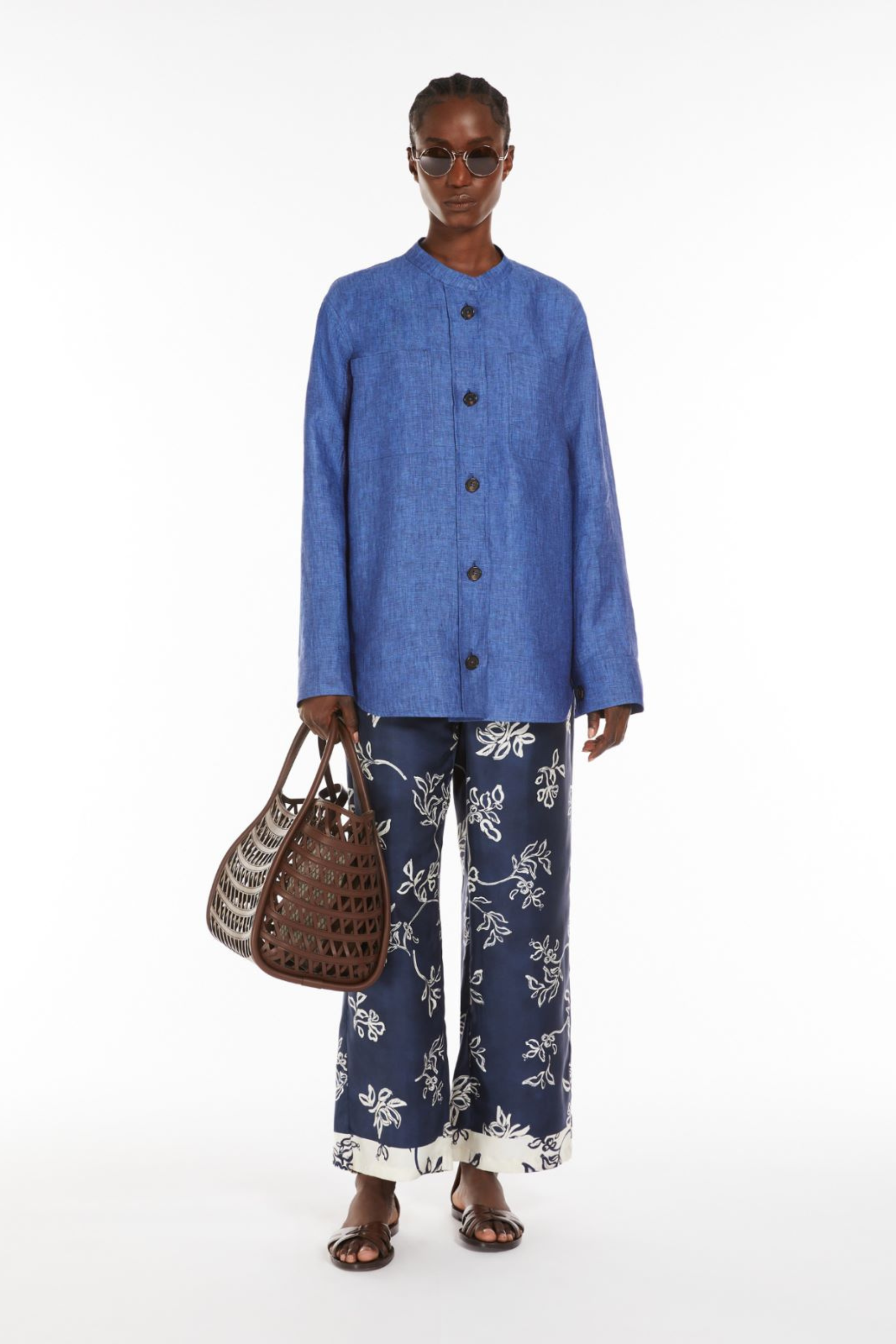 Cinzia high-rise silk wide-leg pants, Colour: Blue, 100% Silk, Wide-leg silhouette, New Arrivals, SS25, Espace Cannelle