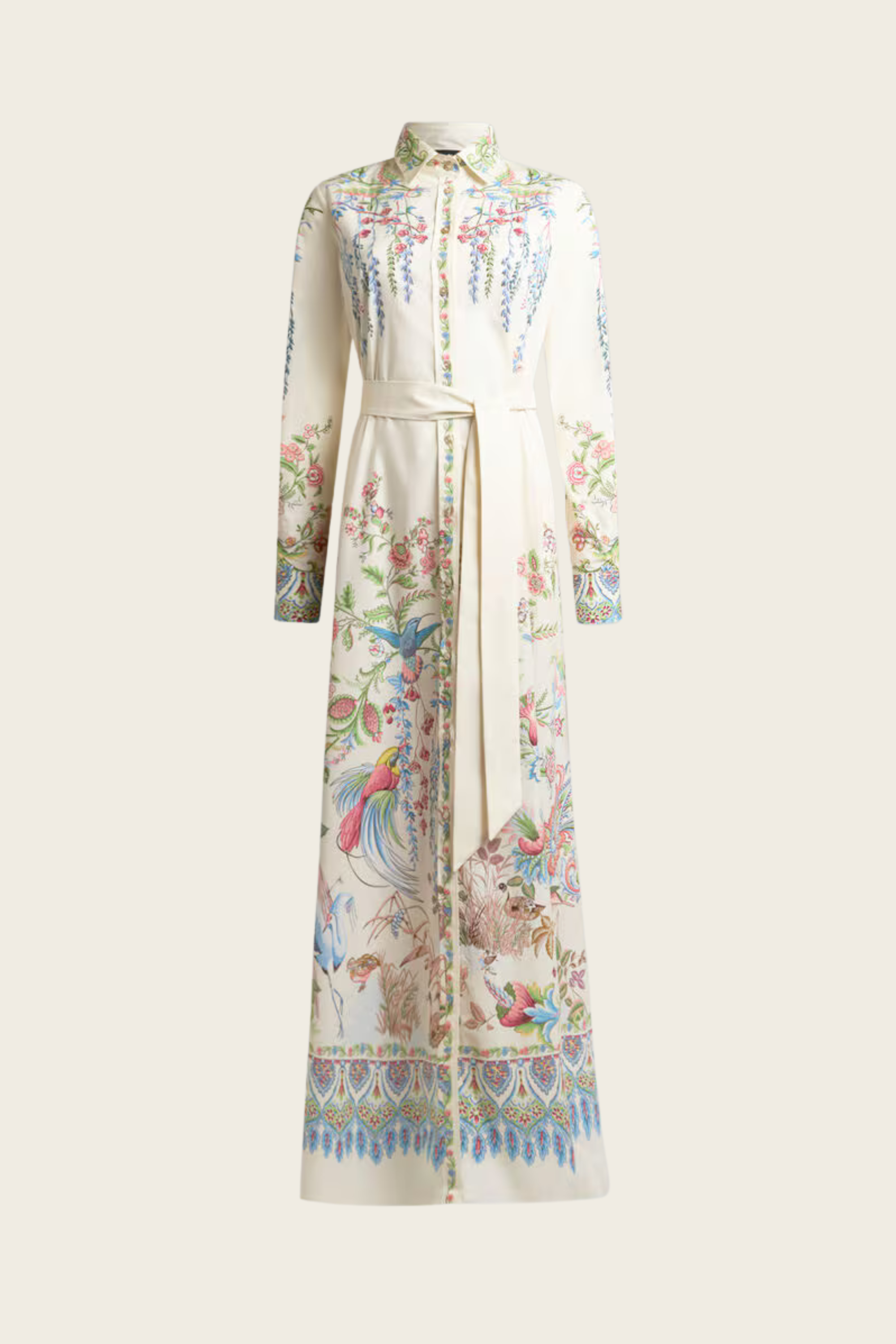 Long Shirt Dress With Placed Flora and Fauna Print - Etro