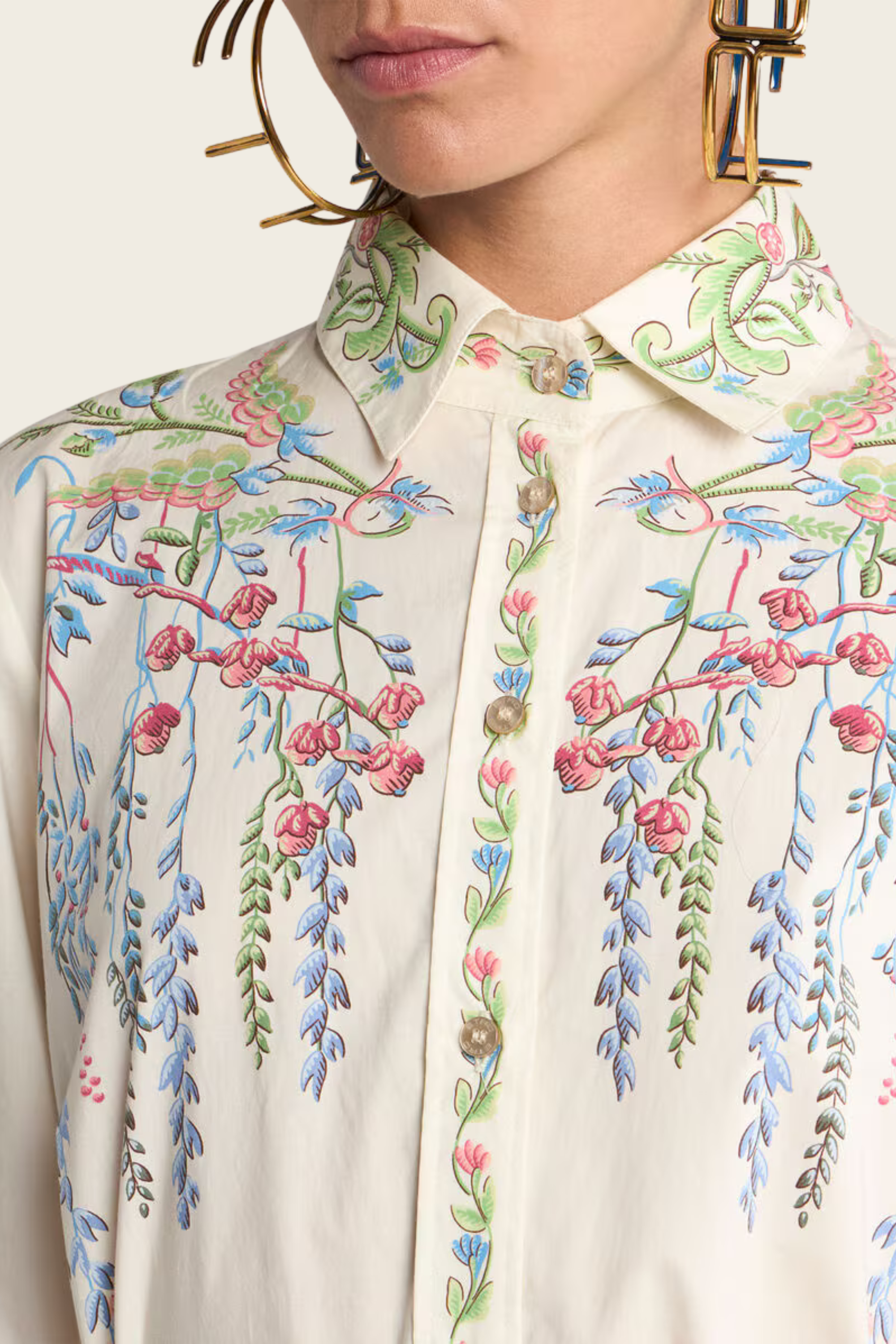 Vestido-Camisa Comprido com Estampado Localizado de Flora e Fauna - Etro