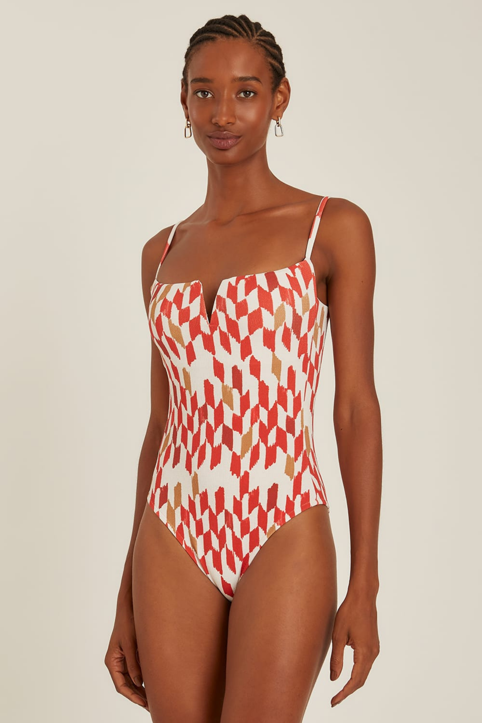 Jaipur One-Piece Swimsuit, 94.2% Polyamide, 5.8% Elastane, Colour: Jaipur, Structured V-neckline, New Arrivals, SS25, Espace Cannelle