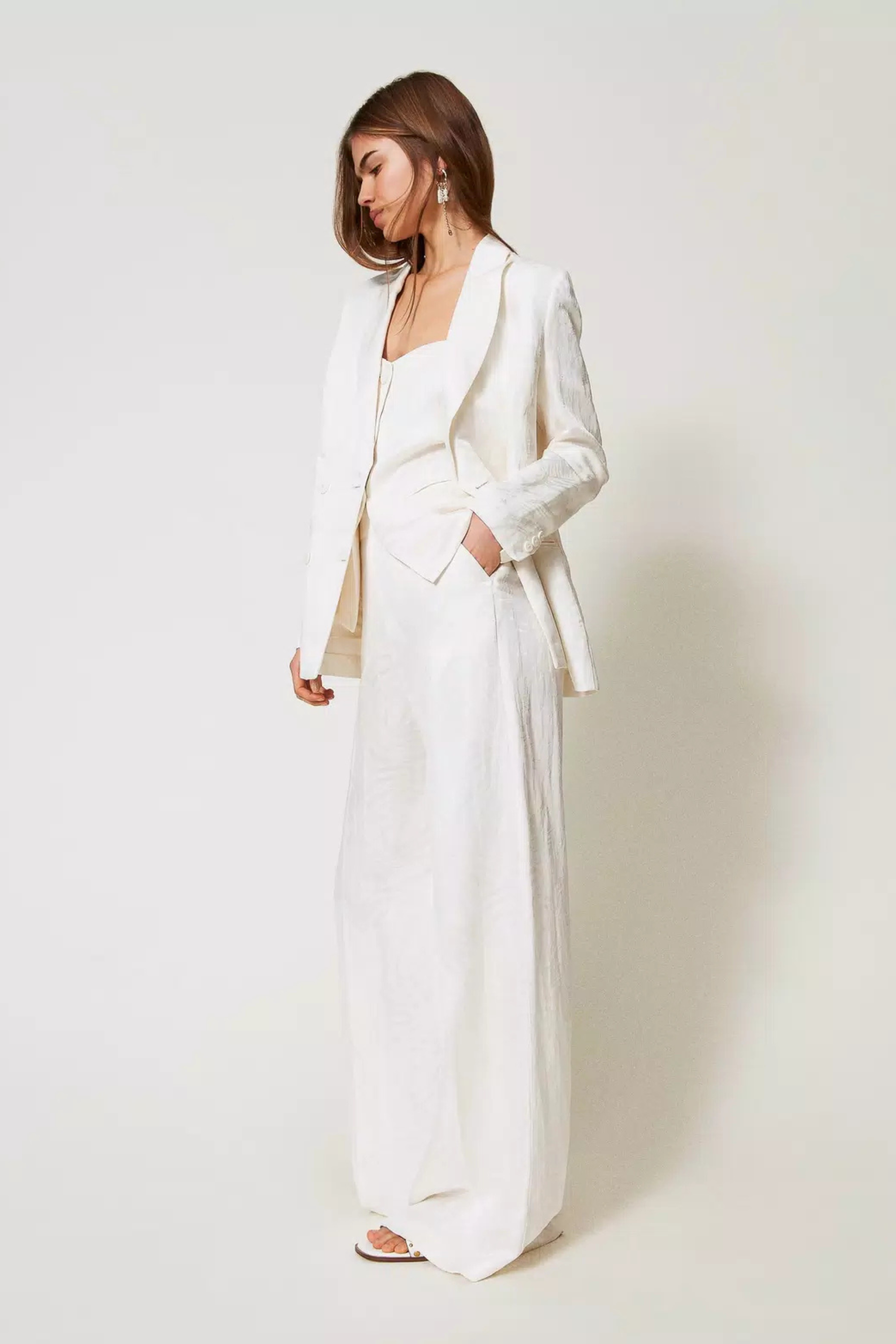 Palazzo trousers in jacquard satin - Twinset