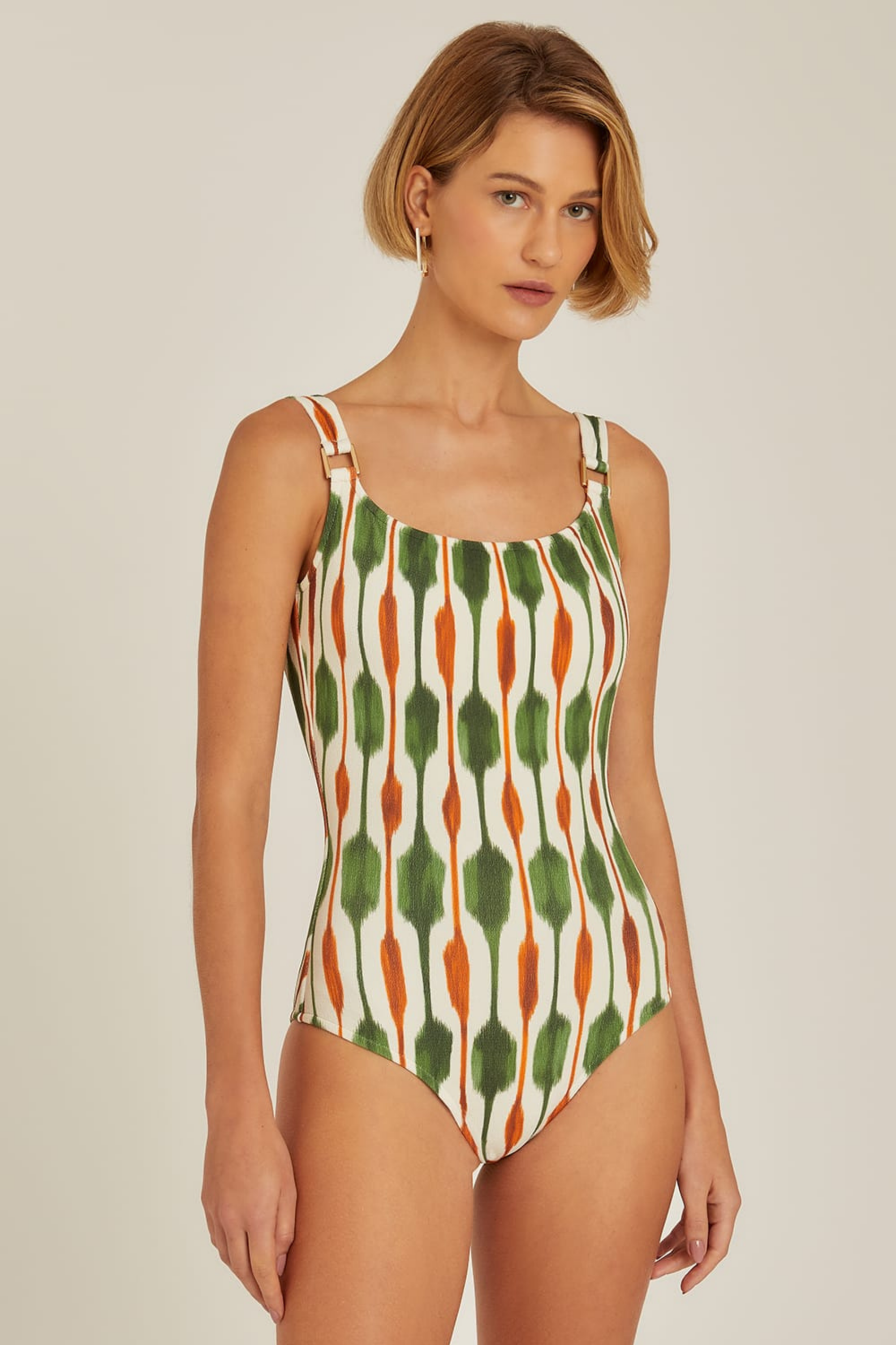 Tanzania Classic Swimsuit, 94.2% Polyamide, 5.8% Elastane, Colour: Tanzania, Gold-finished square metal accents on straps, New Arrivals, SS25, Espace Cannelle
