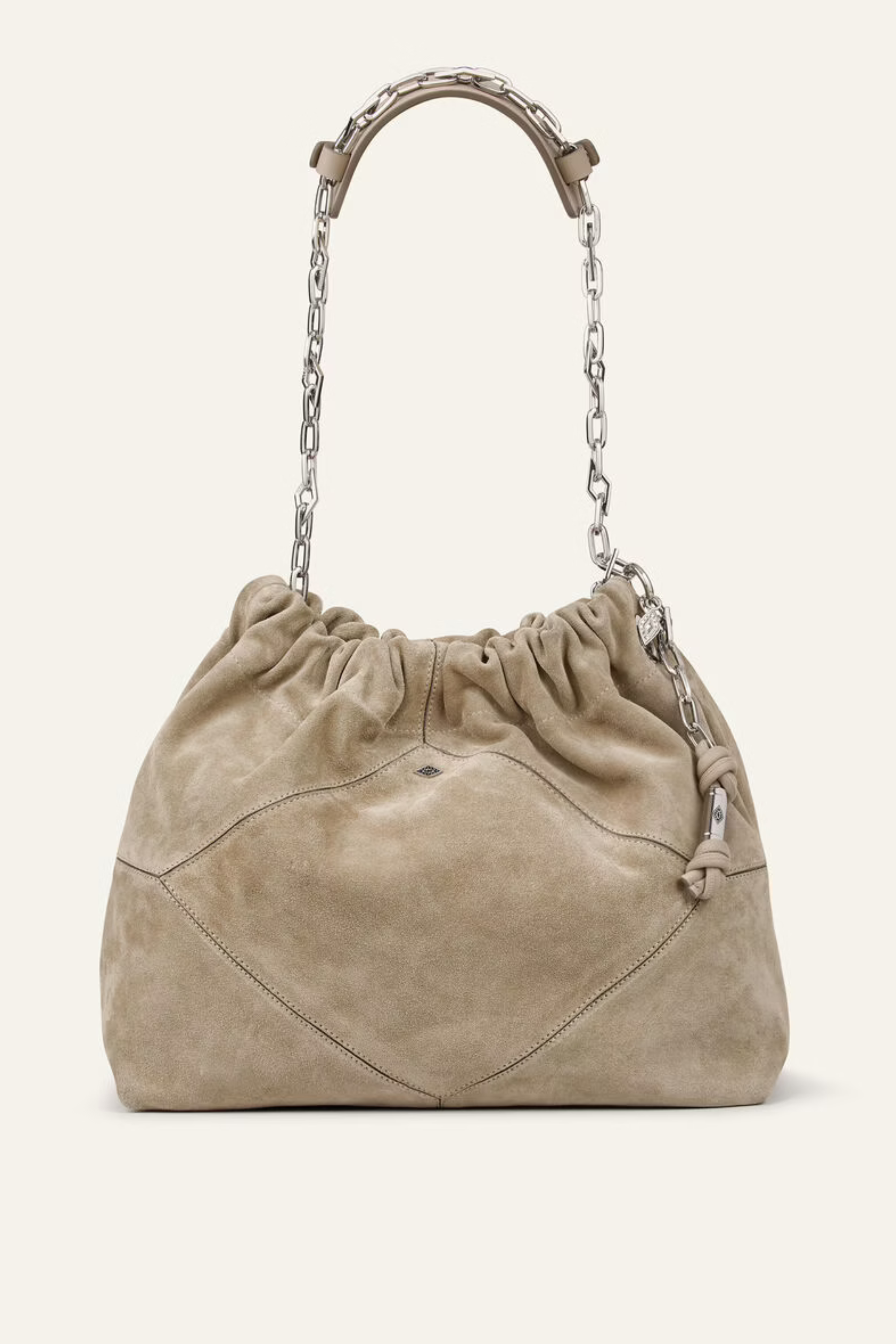 Tote Bag, Colour: Grey, 100% Croute de Cuir (Suede Leather), Wrinkled details on top, New Arrivals, SS25, Espace Cannelle