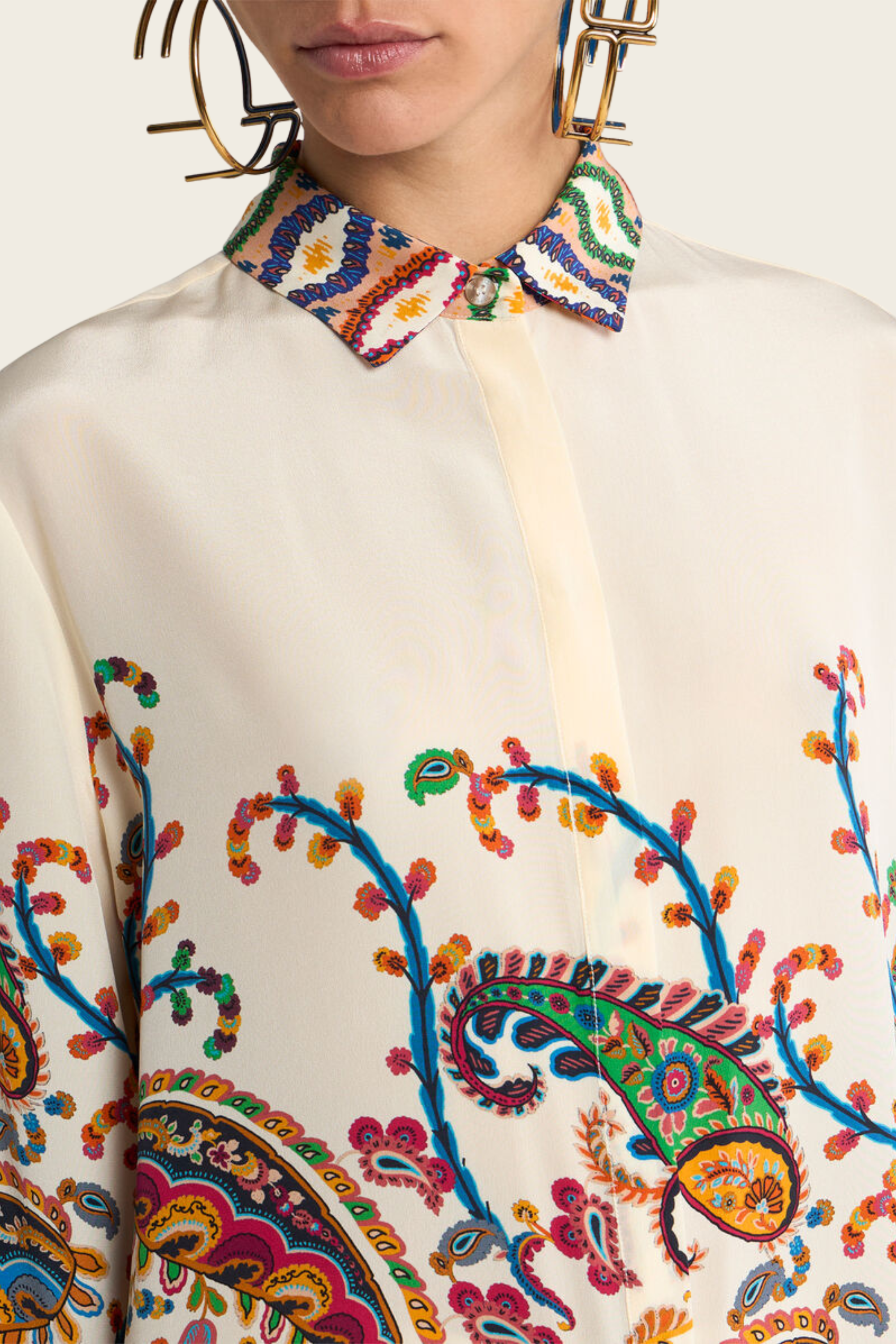Long Silk Shirt with Placed Floral Paisley Print - Etro