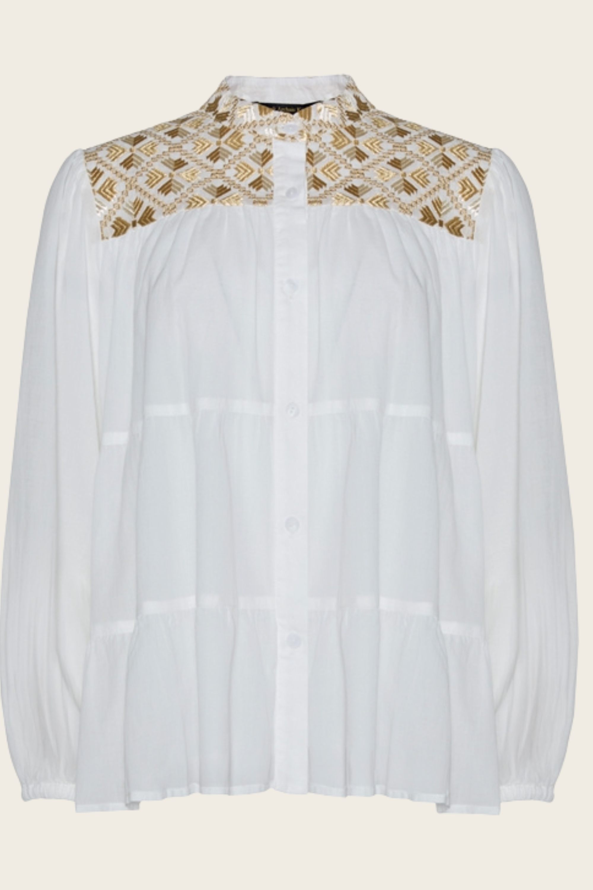 Cotton Embroidered Flakes Shirt - Greek Archaic Kori - ESPACE CANNELLE