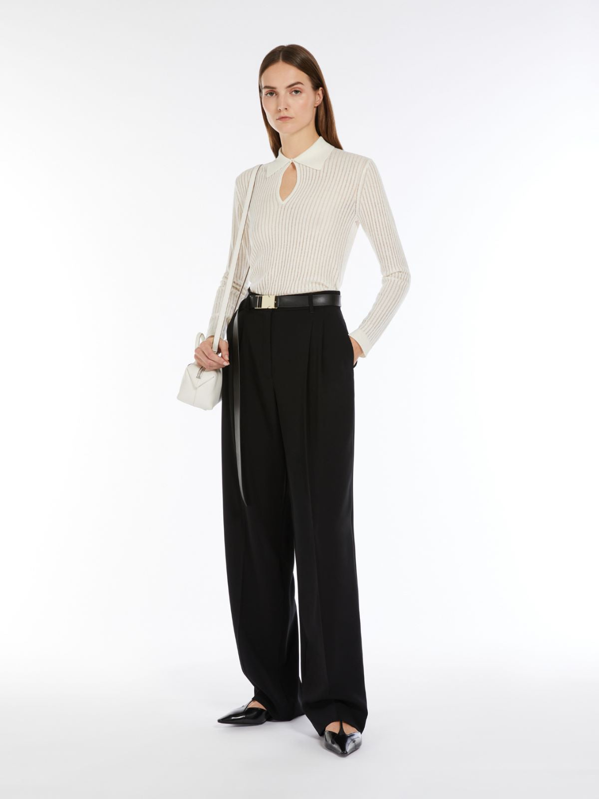 Egrege Polo Shirt, Colour: White, 55% Silk, 45% Wool, Soft and lightweight fabric, New Arrivals, SS25, Espace Cannelle