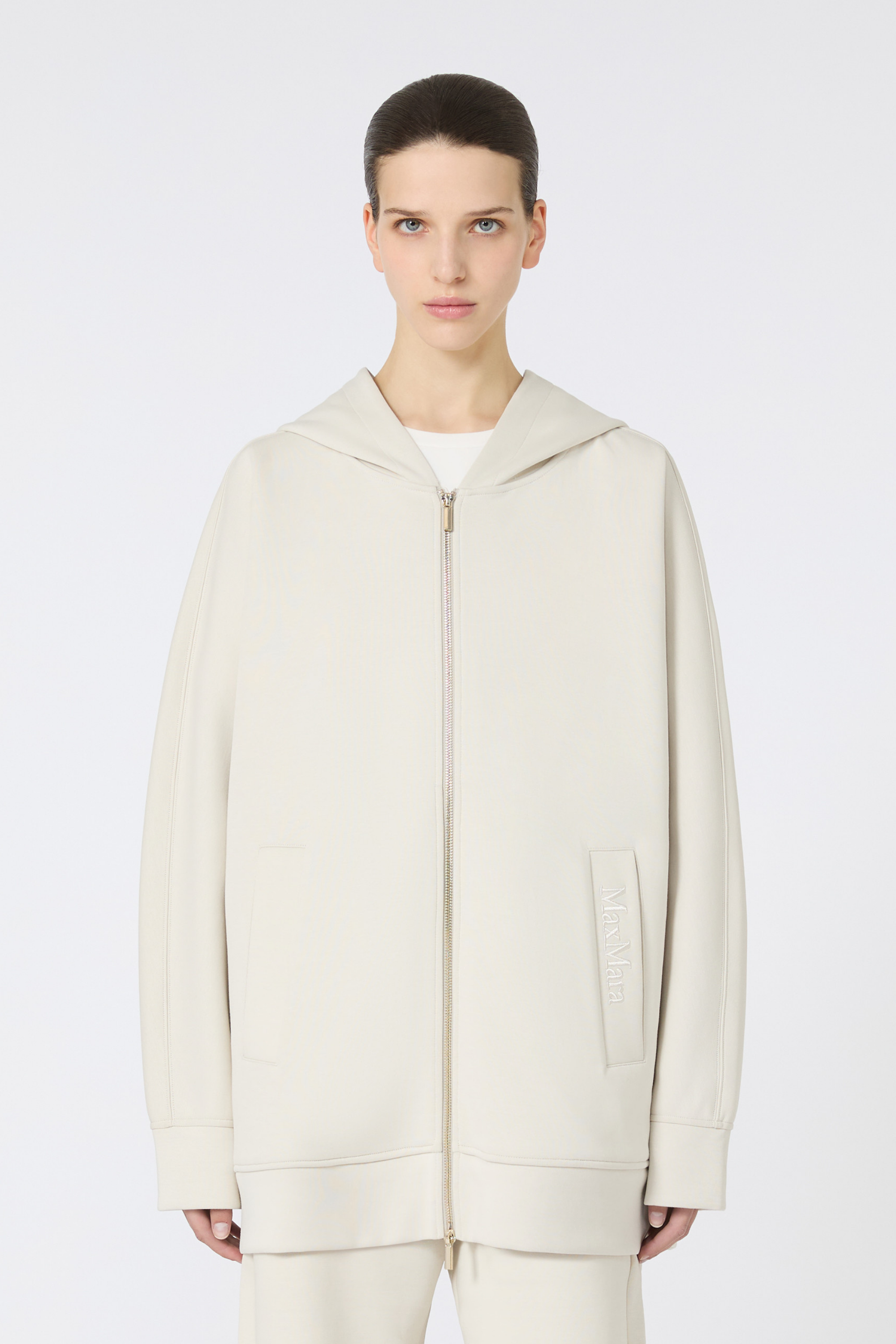 Verbano Jersey Hooded Jumper, Material: 78% Cotton, 22% Polyester, Colour: Ivory, Fit: Long, oversized, New Arrivals, FW25, Espace Cannelle